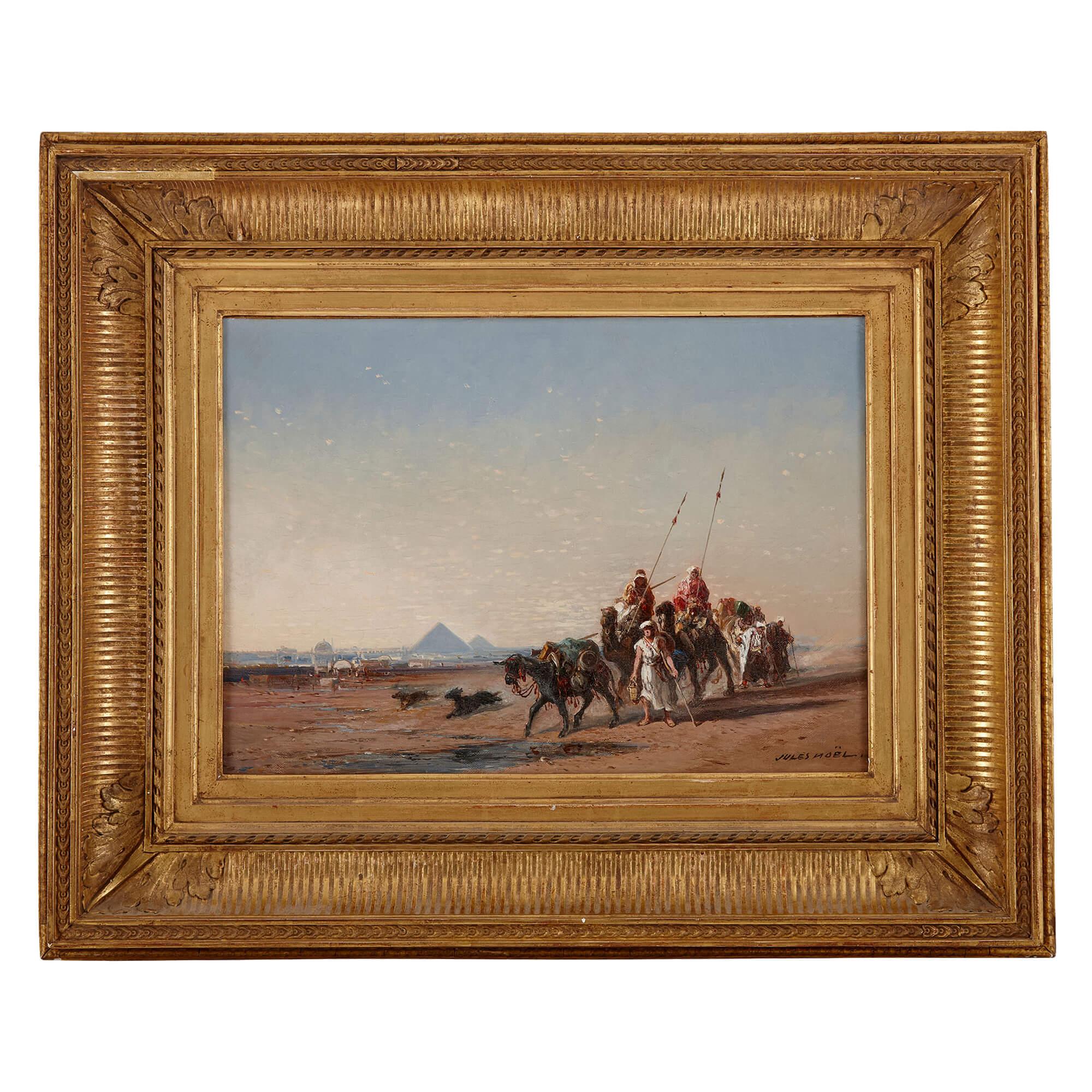 Figurative Painting de Jules Noel - Pintura al óleo antigua de Noël sobre un paisaje egipcio
