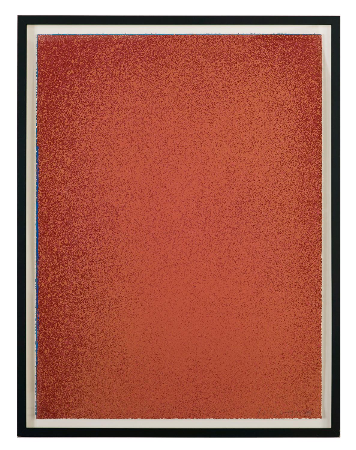 Jules Olitski Abstract Print - Crimson Orange with Blue (signed and dated)