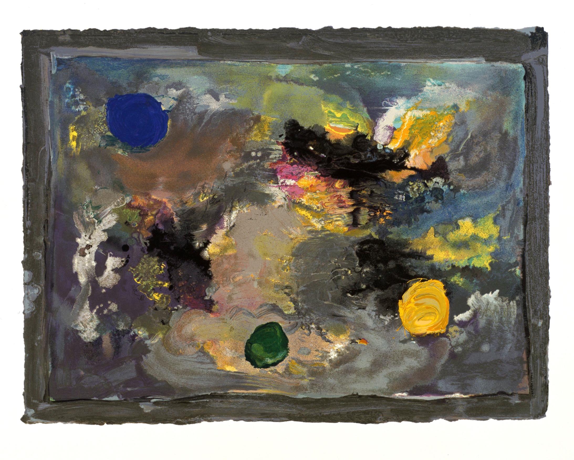 Elegy de Jules Olitski, 2002 ( sérigraphie abstraite bleue et jaune)