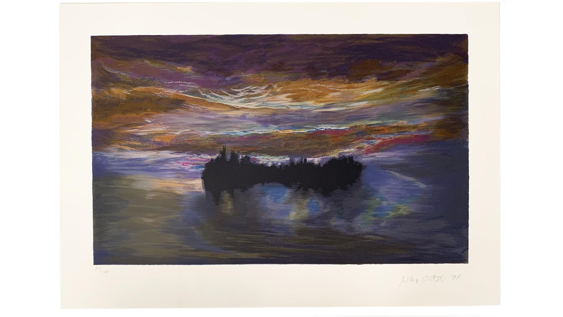 Amanecer luminoso de Jules Olitski  (paisaje marino azul) en venta 1