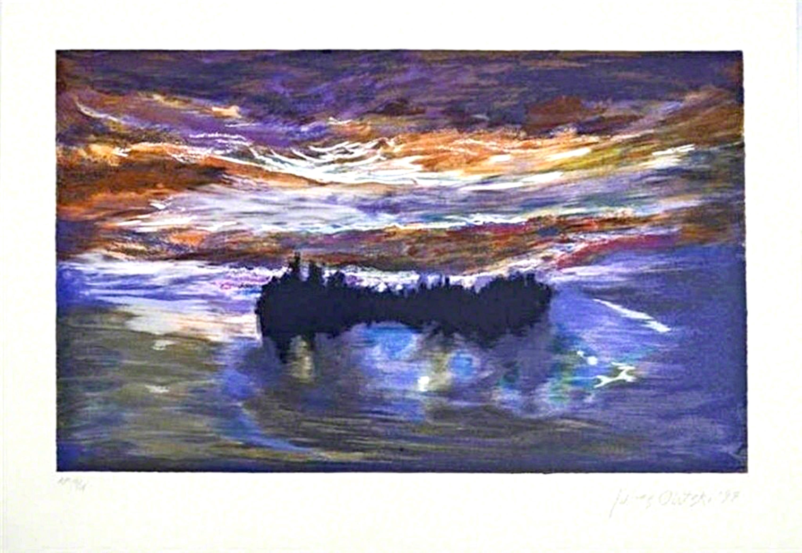 Luminous Dawn (sérigraphie d'un paysage de lever de soleil dramatique par un peintre de champ de couleur de premier plan)