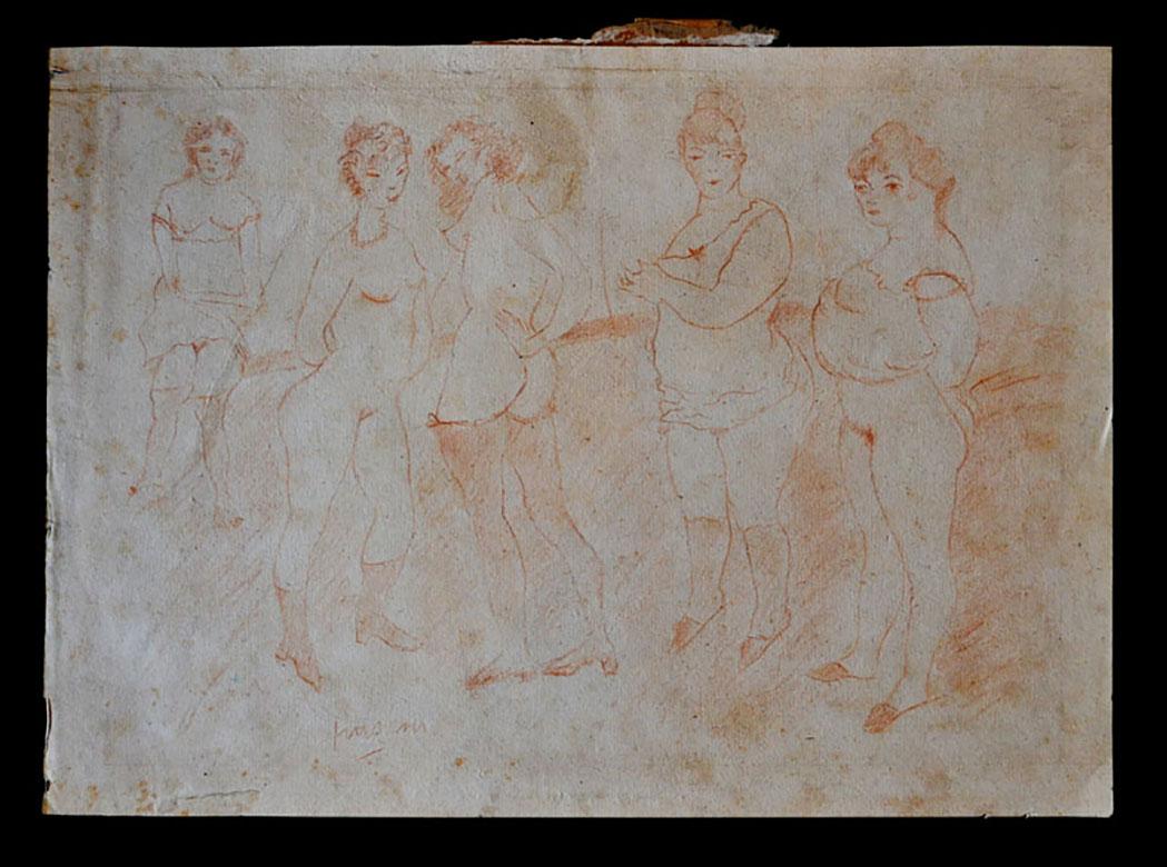 Un groupe de prostituées - Impressionnisme Painting par Jules Pascin