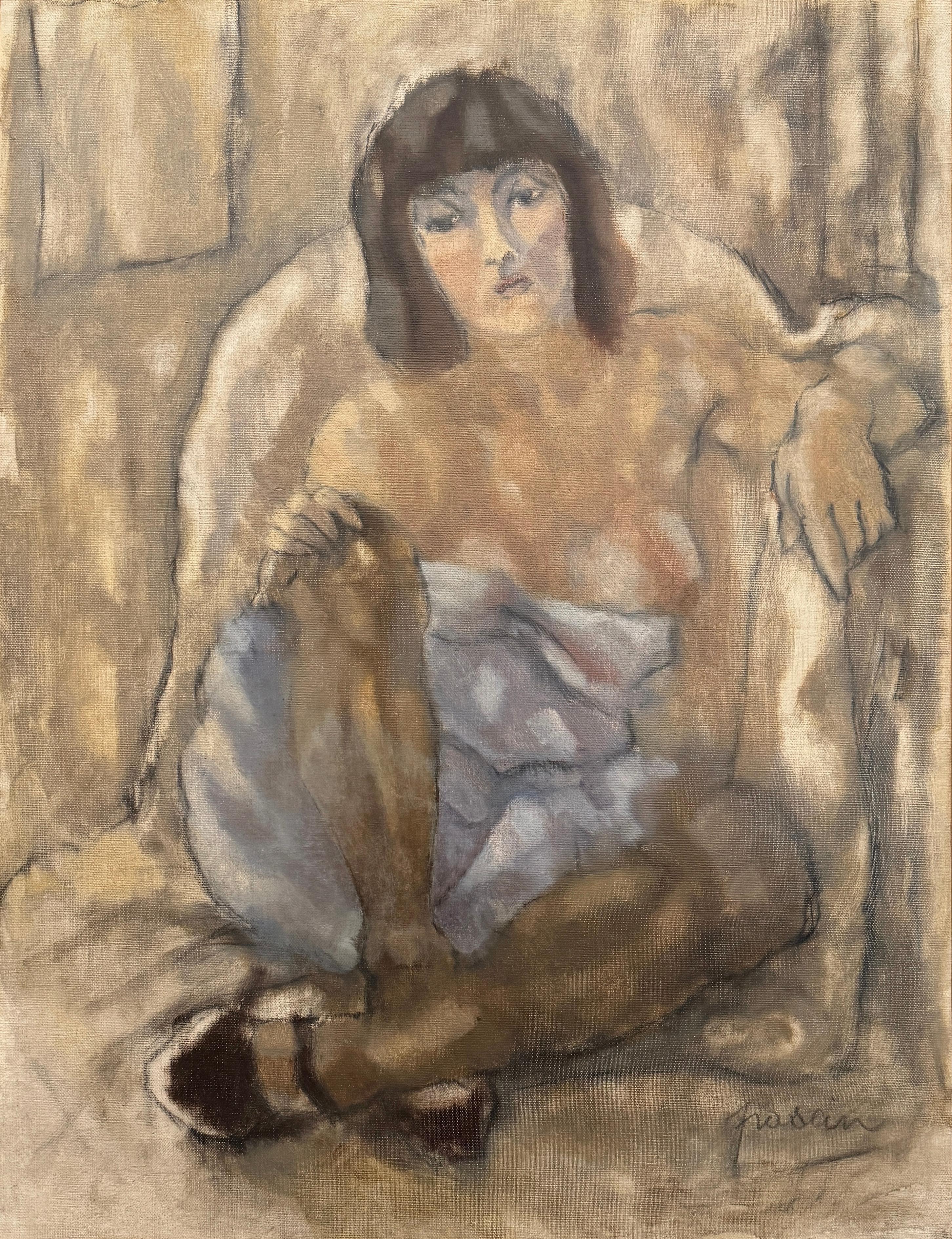 Femme Assise JULES PASCIN olio su tela Donna seduta - Incorniciato - Painting di Jules Pascin