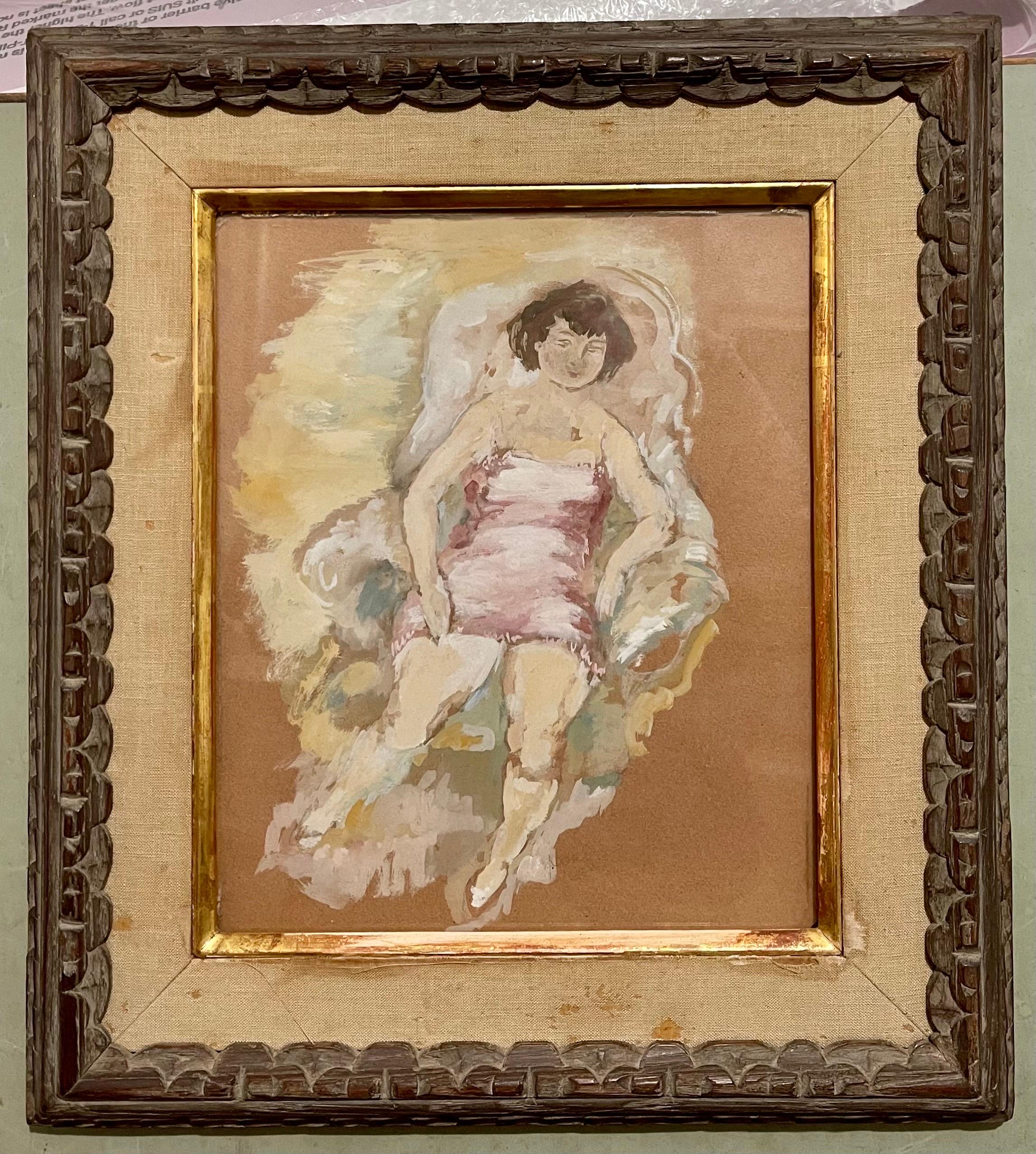 Gouache-Gemälde Jules Pascin, handsignierte Frau im deutschen Expressionismus, Boudoir im Angebot 1