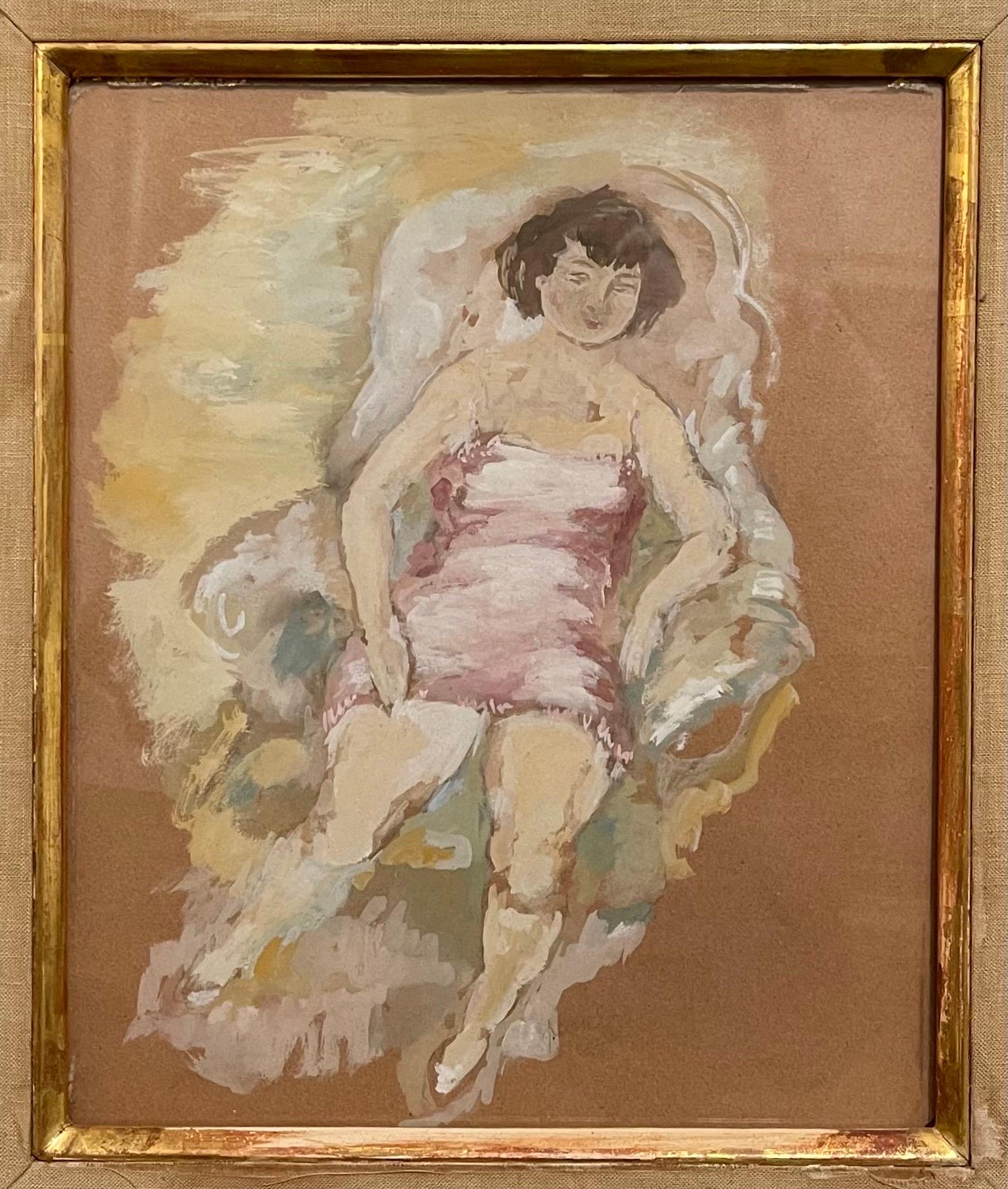 Peinture à la gouache de Jules Pascin, signée à la main, Femme au Boudoir, expressionnisme allemand en vente 2