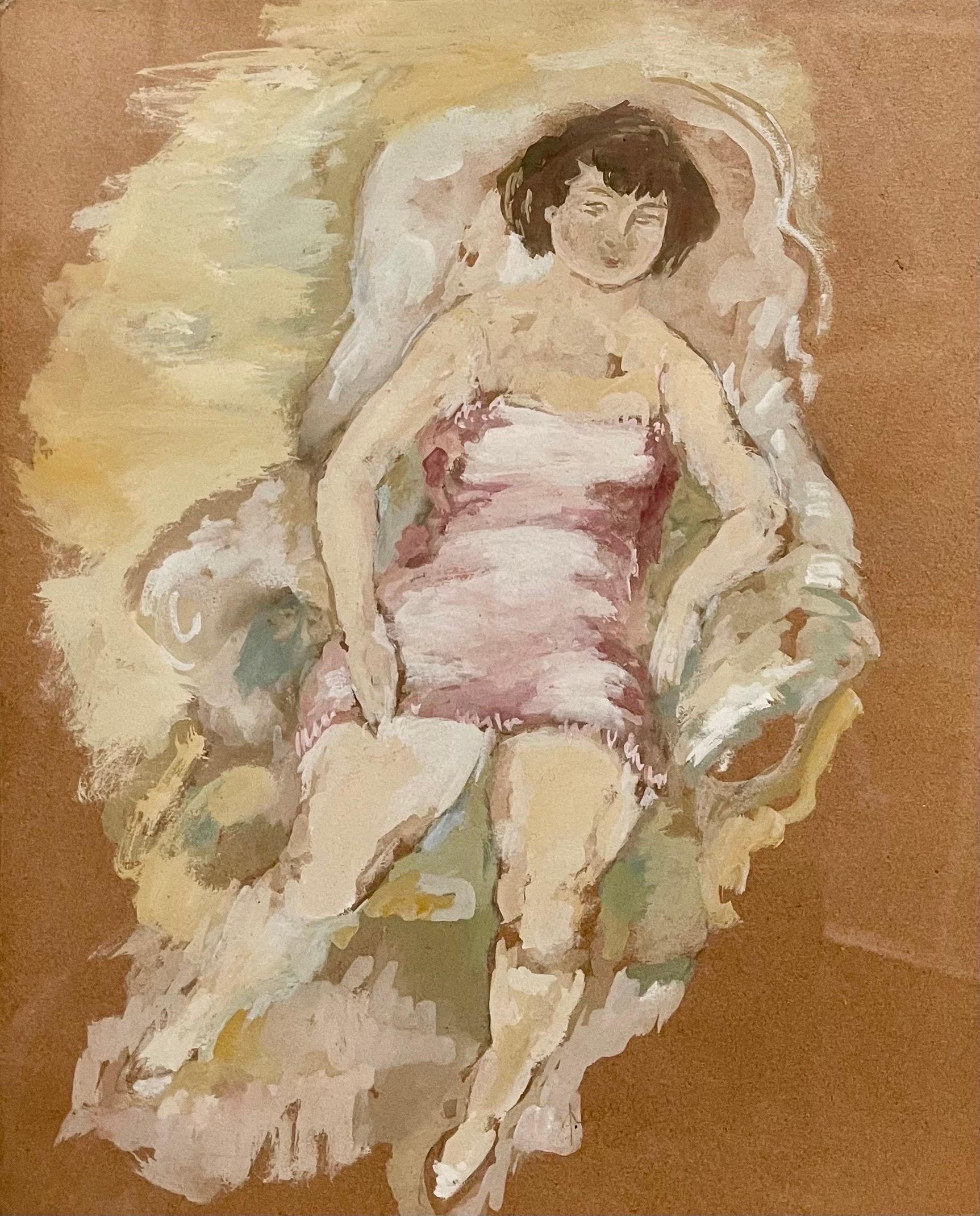 Gouache-Gemälde Jules Pascin, handsignierte Frau im deutschen Expressionismus, Boudoir im Angebot 3