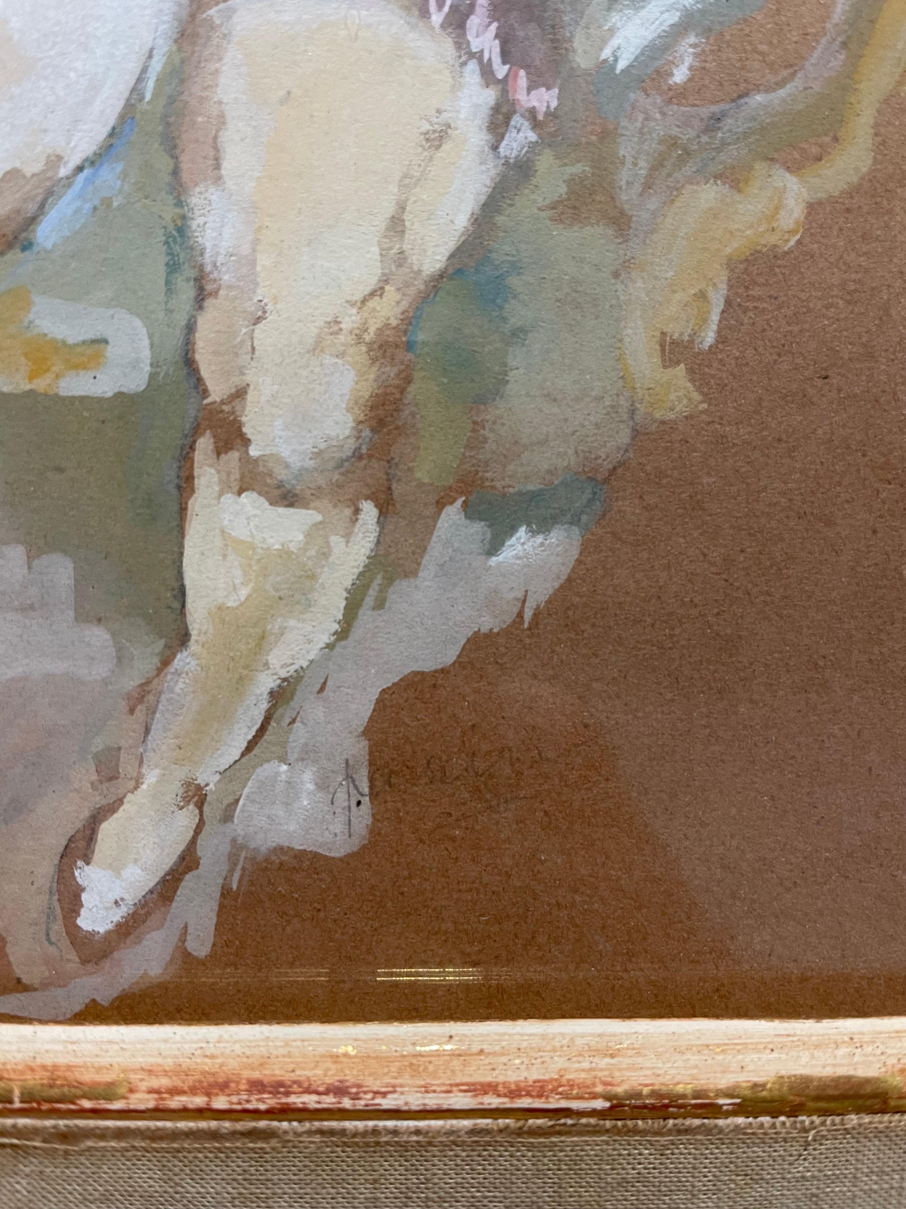 Gouache-Gemälde Jules Pascin, handsignierte Frau im deutschen Expressionismus, Boudoir im Angebot 6