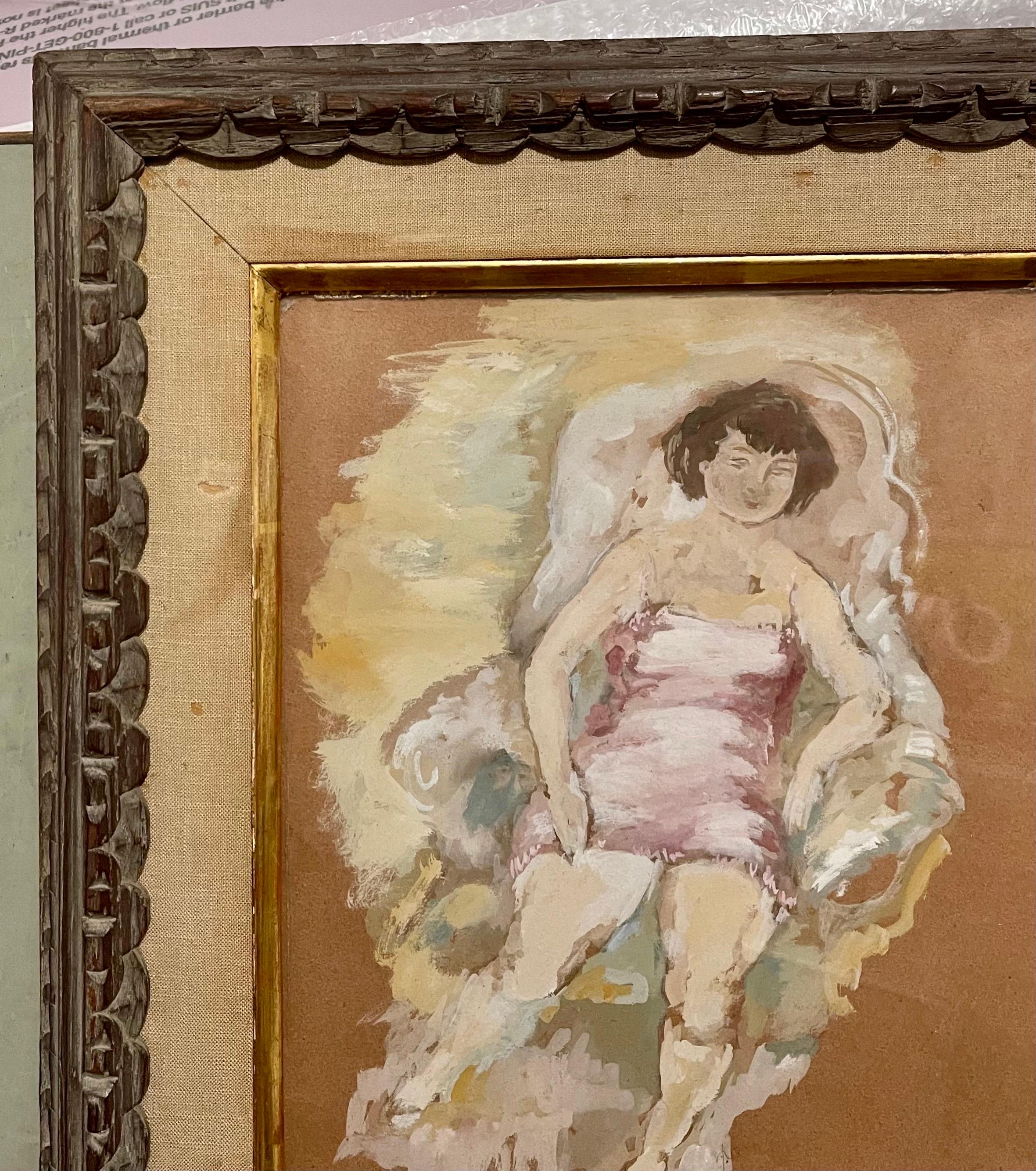 Gouache Painting Jules Pascin Hand Signed Woman in Boudoir German Expressionism For Sale 5