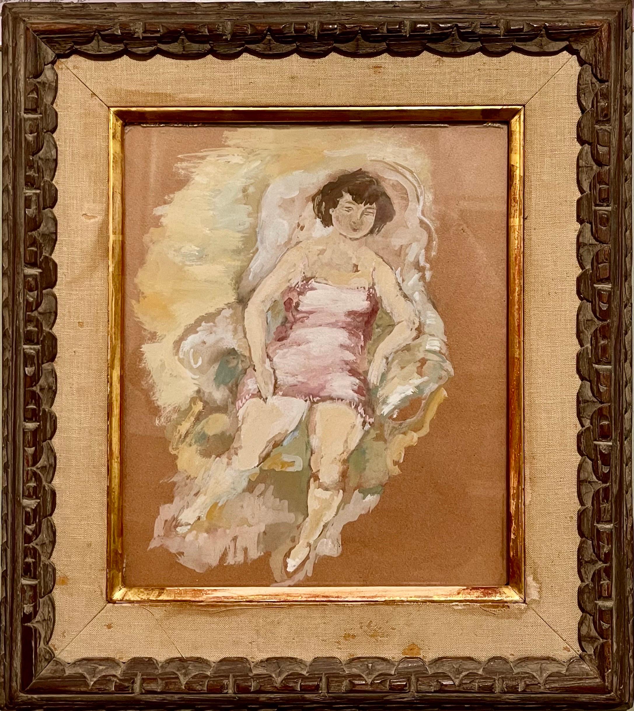 Gouache Painting Jules Pascin Hand Signed Woman in Boudoir German Expressionism