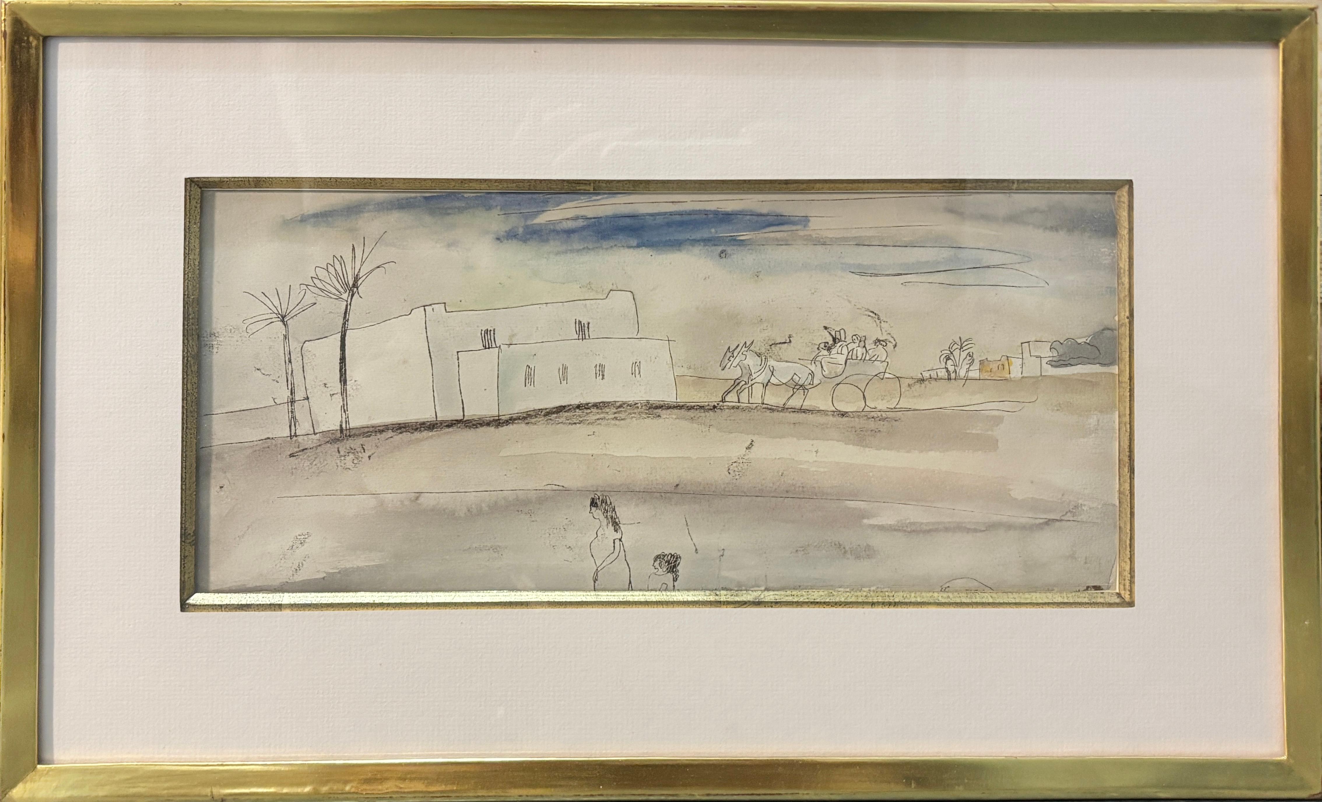 Paysage d’Alger, Frecnh early 20th Century watercolor and ink on paper - Art by Jules Pascin