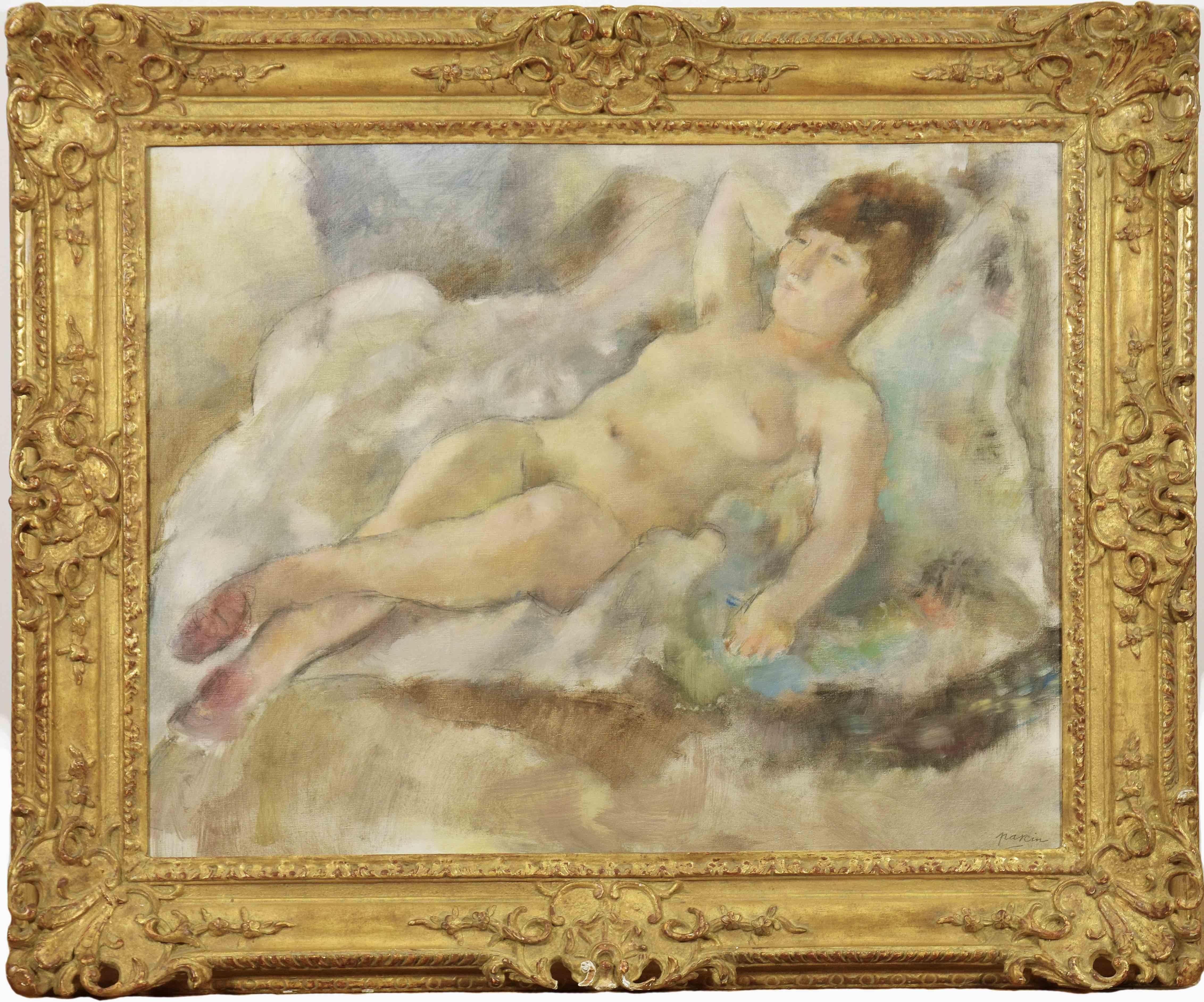 Rebecca Couche par JULES PASCIN - École de Paris, peinture de nus, art figuratif - Painting de Jules Pascin