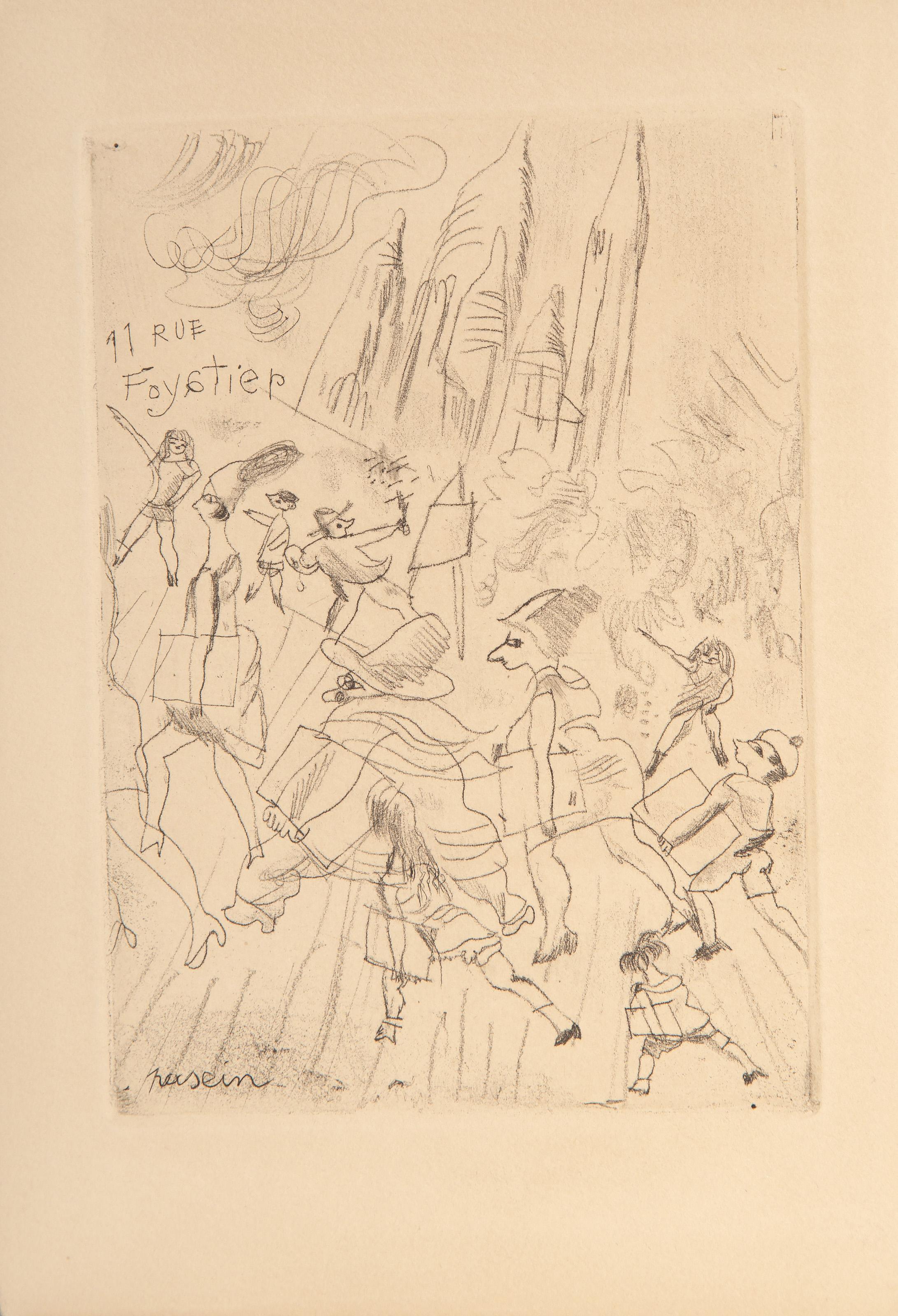  Jules Pascin, Bulgarian/French (1885 - 1930) -  11 Rue Foyatier, Medium: Etching, signed in the plate, Image Size: 6.5 x 4.5 inches, Size: 8.75 x 6 in. (22.23 x 15.24 cm), Description: From the collection of the late Larry Saphire.