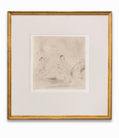 "King Solomon's Verdict" Etching, Linear Drawing, Nudes, Biblical Scene 