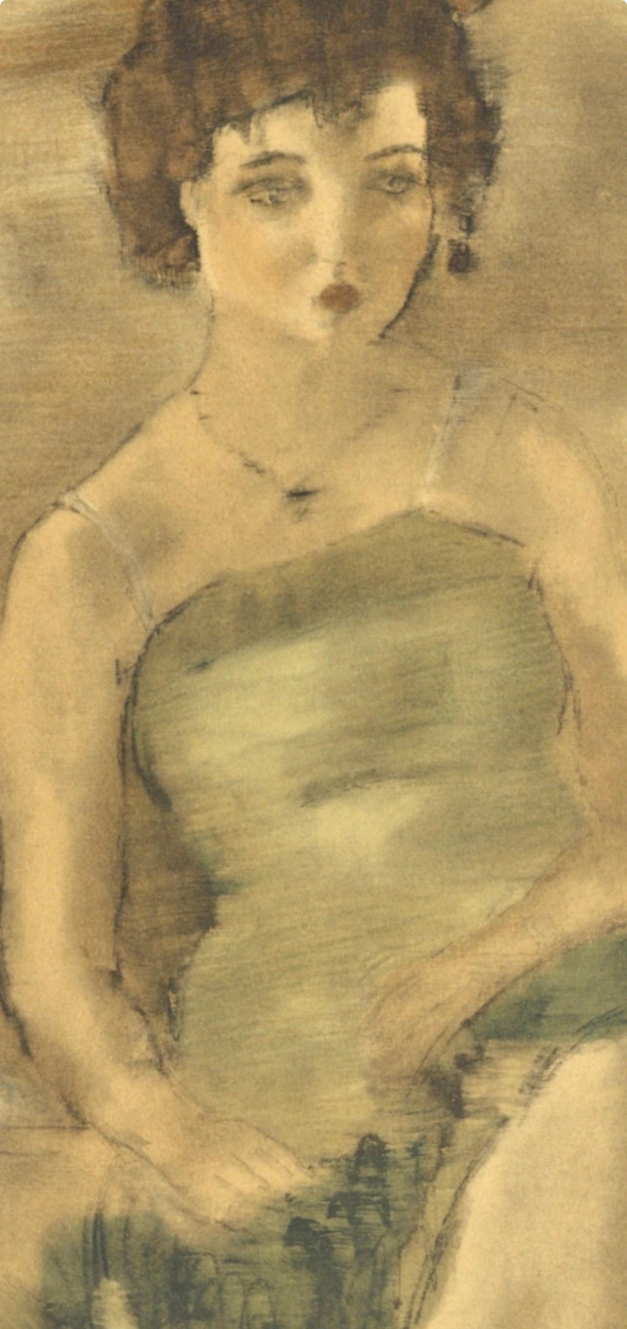 Pascin (tariff free*), La Dame en vert, Pascin (after) - Brown Figurative Print by Jules Pascin