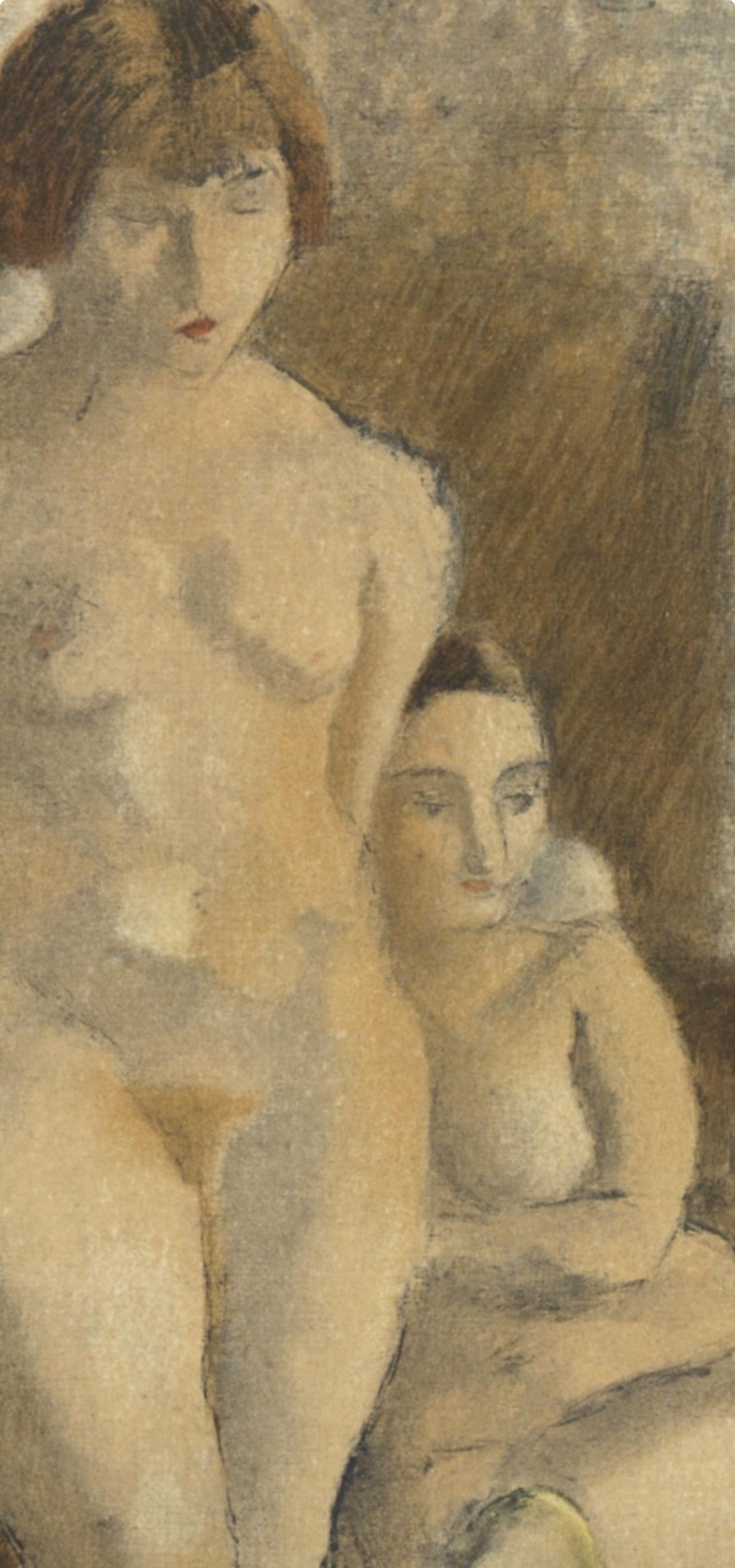 Pascin, Les deux modèles, Pascin (after) - Brown Landscape Print by Jules Pascin