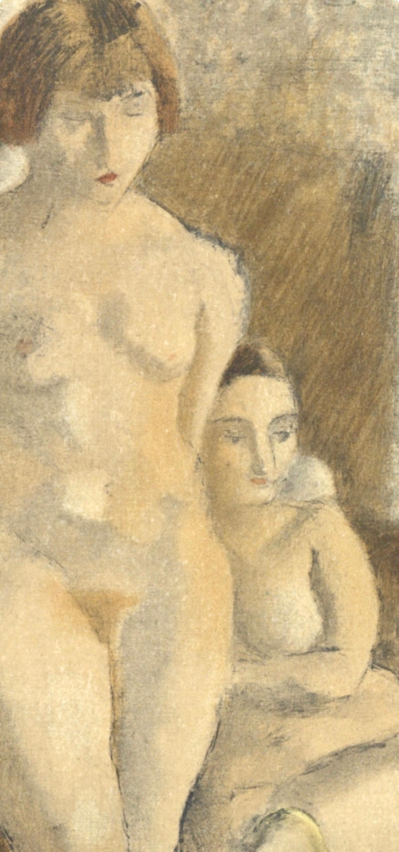 Pascin (tariff free*), Les deux modèles, Pascin (after) - Beige Landscape Print by Jules Pascin