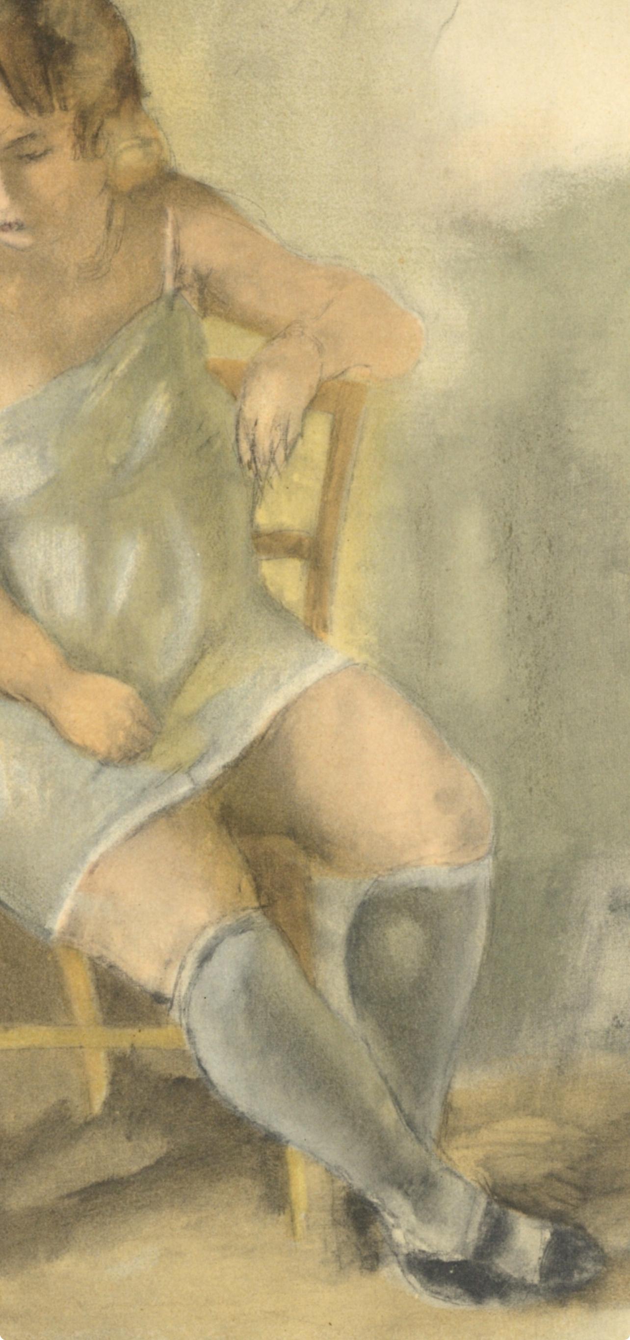 Pascin, Marcelle à la Chemise bleue, Pascin (after) - Brown Figurative Print by Jules Pascin