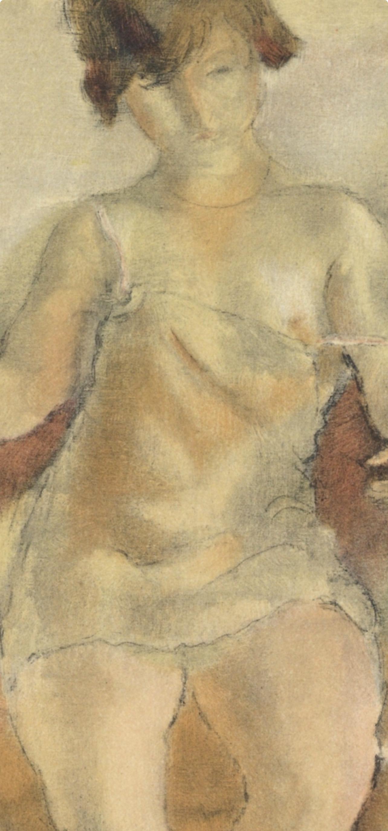 Pascin, Nu à la chemisette rose, Pascin (d'après) - Beige Figurative Print par Jules Pascin