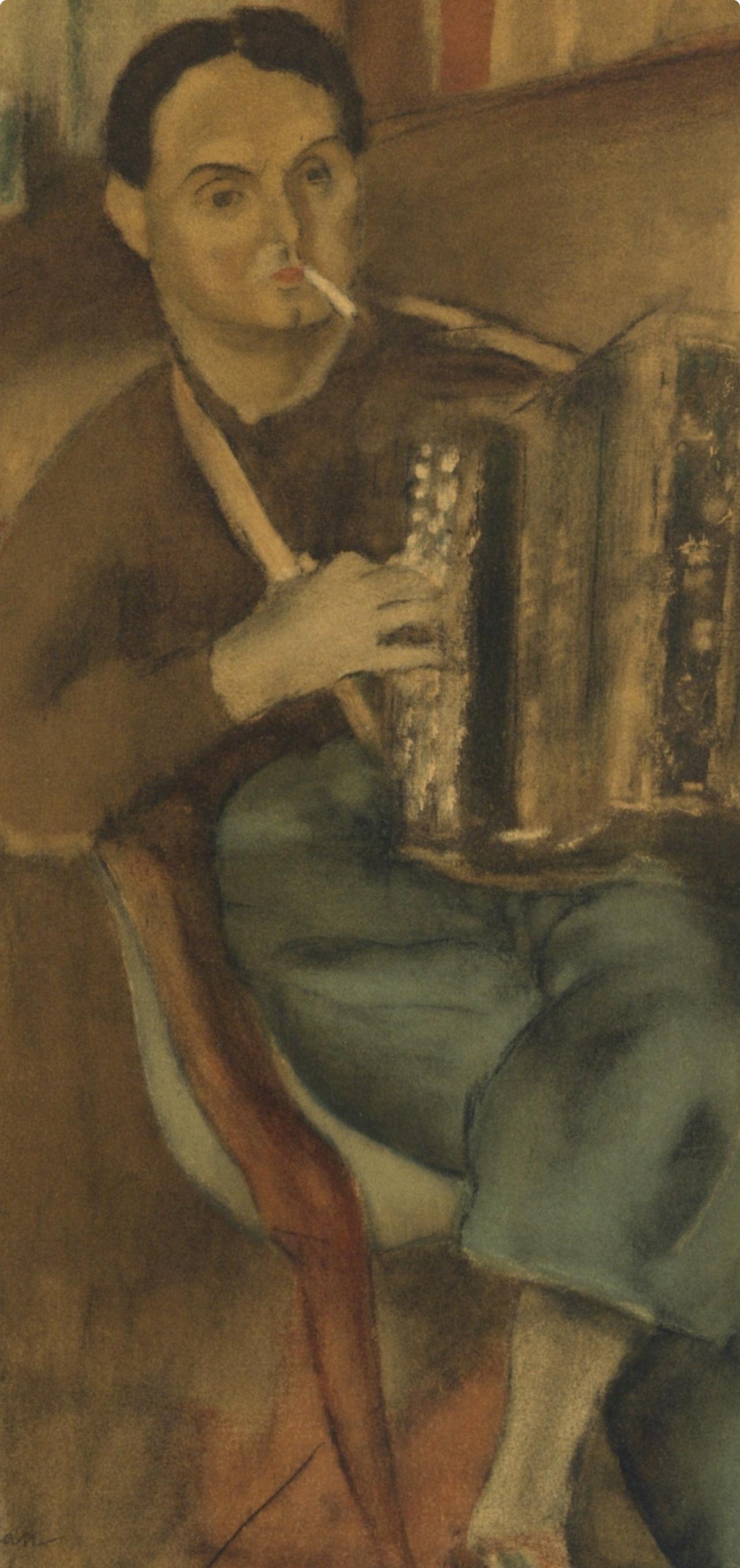 Pascin, Porträt von Pierre Mac Orlan, Pascin (nach) – Print von Jules Pascin