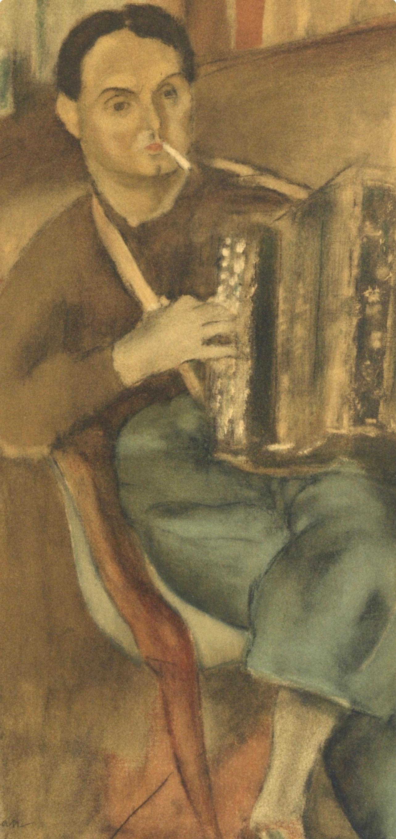 Pascin, Porträt von Pierre Mac Orlan, Pascin (nach) – Print von Jules Pascin