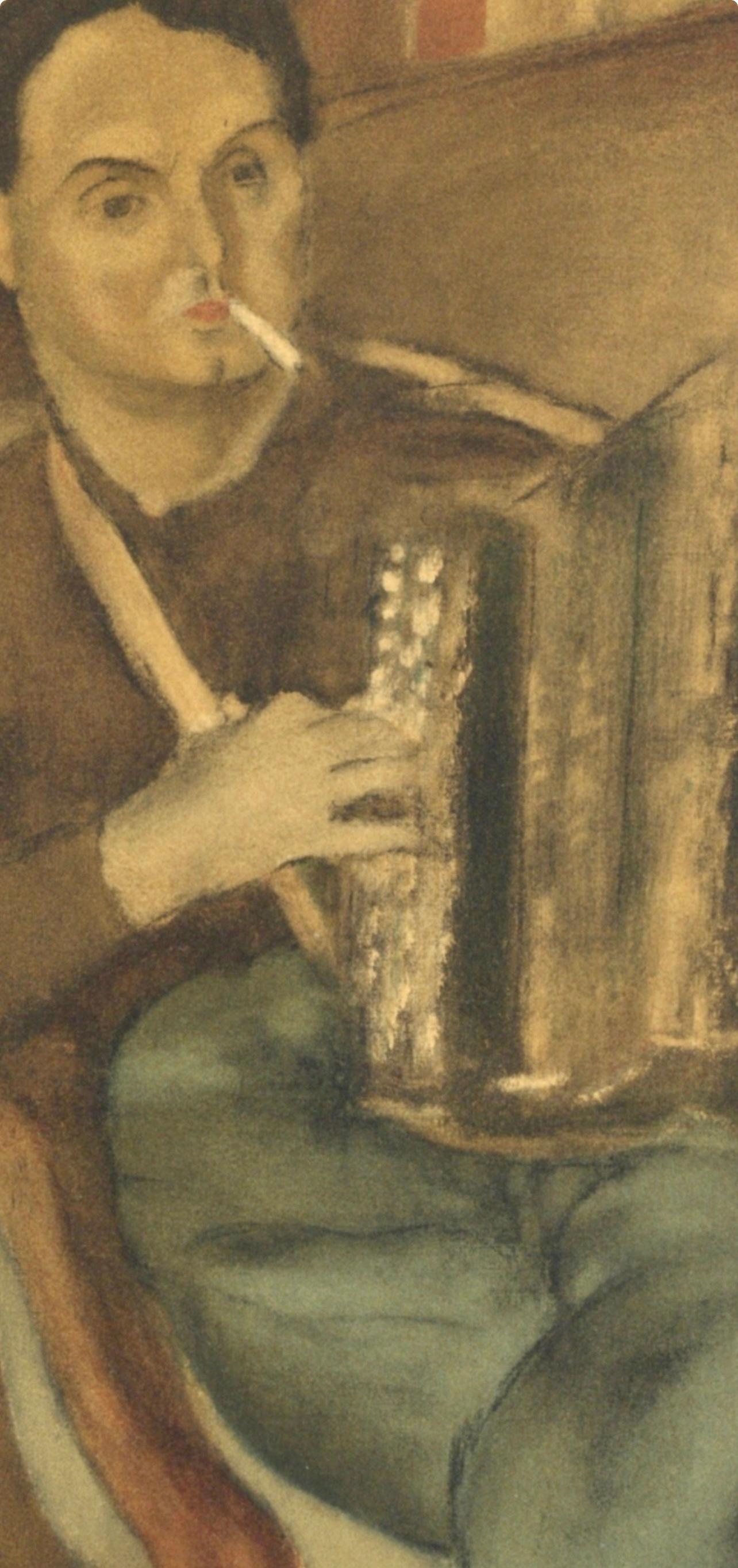 Pascin, Porträt von Pierre Mac Orlan, Pascin (nach) (Braun), Figurative Print, von Jules Pascin
