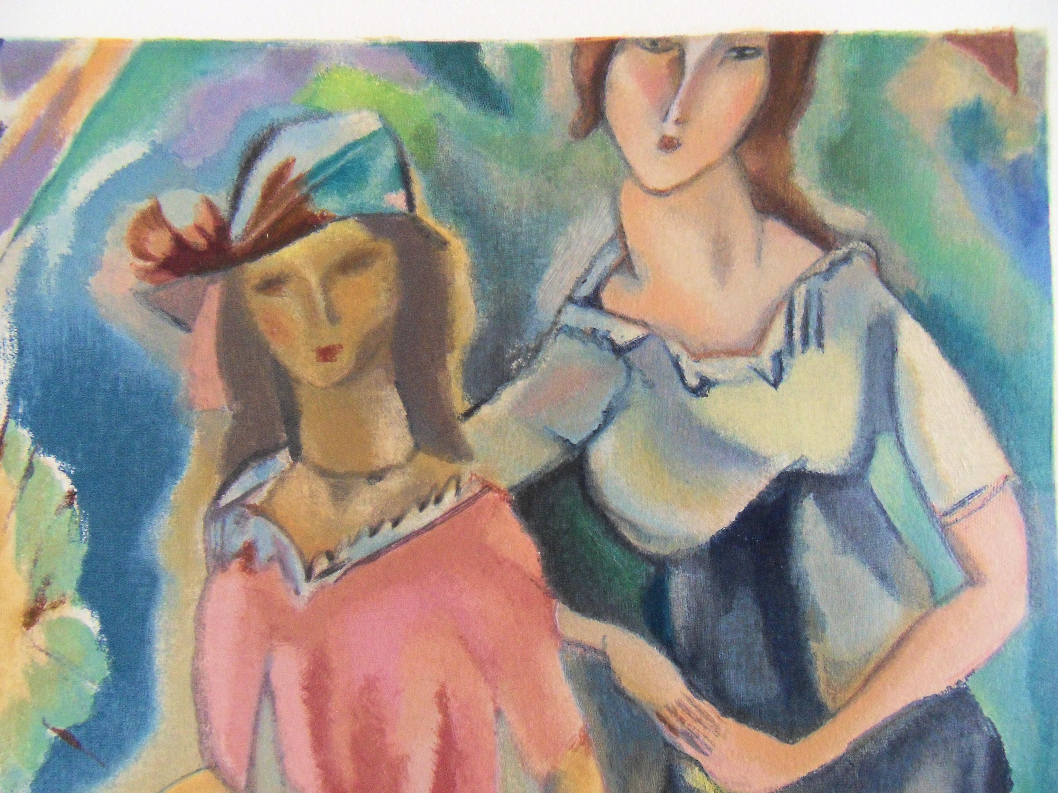 Le sorelle - xilografia originale - 1965 - Print Moderno di Jules Pascin