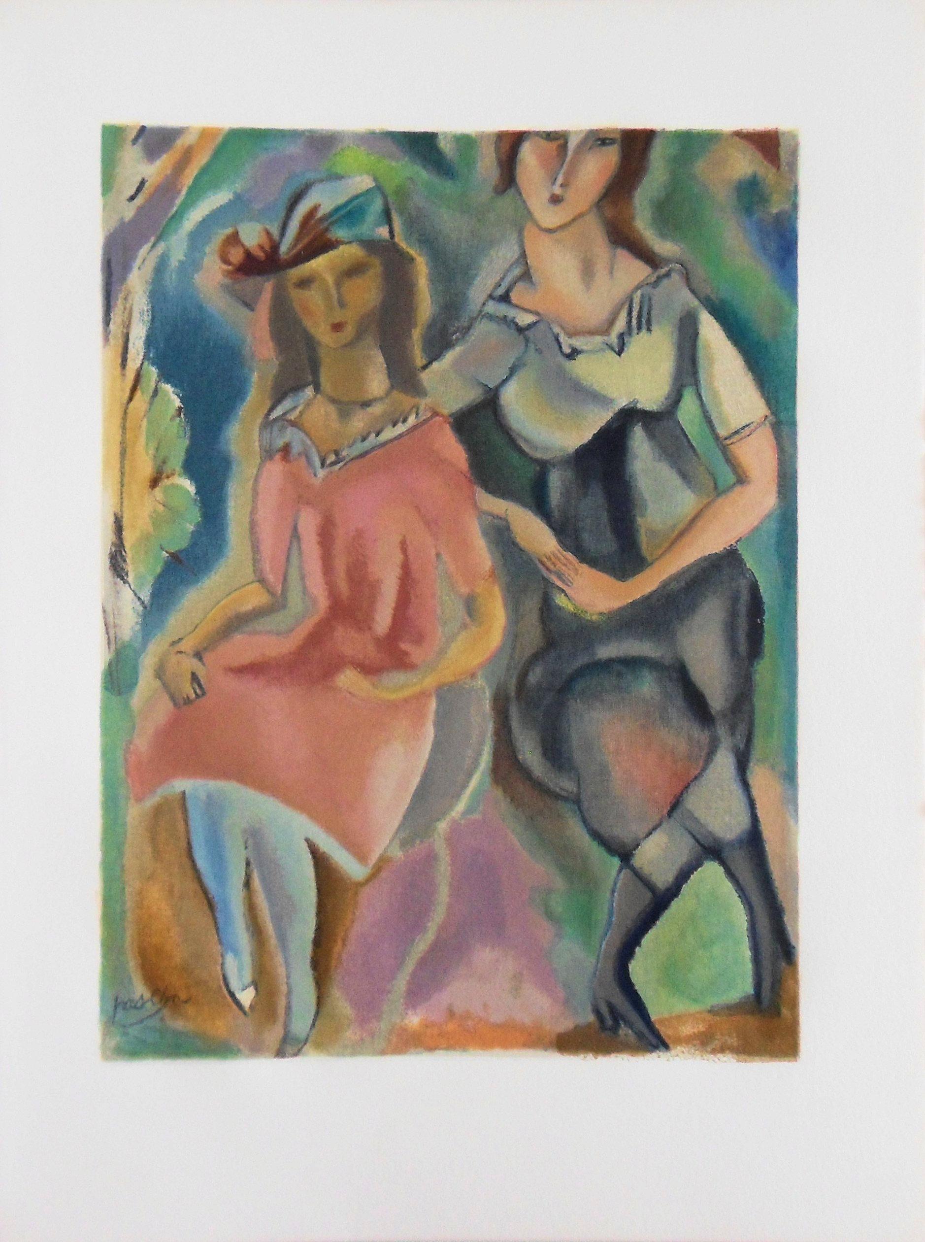 Figurative Print di Jules Pascin - Le sorelle - xilografia originale - 1965