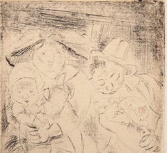 Women and Children, Modern Etching by Jules Pascin