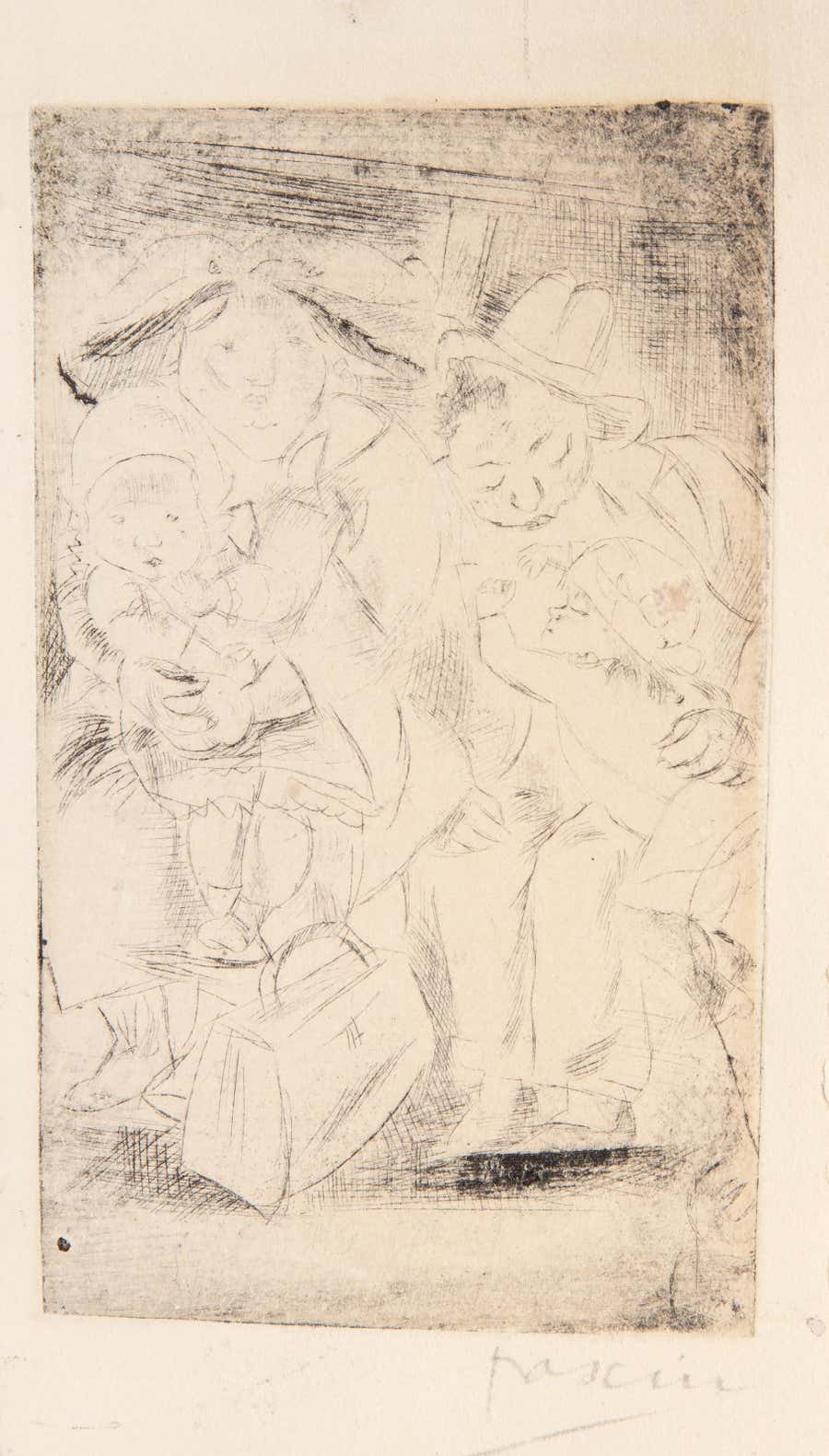 Women and Children, Modern Etching by Jules Pascin