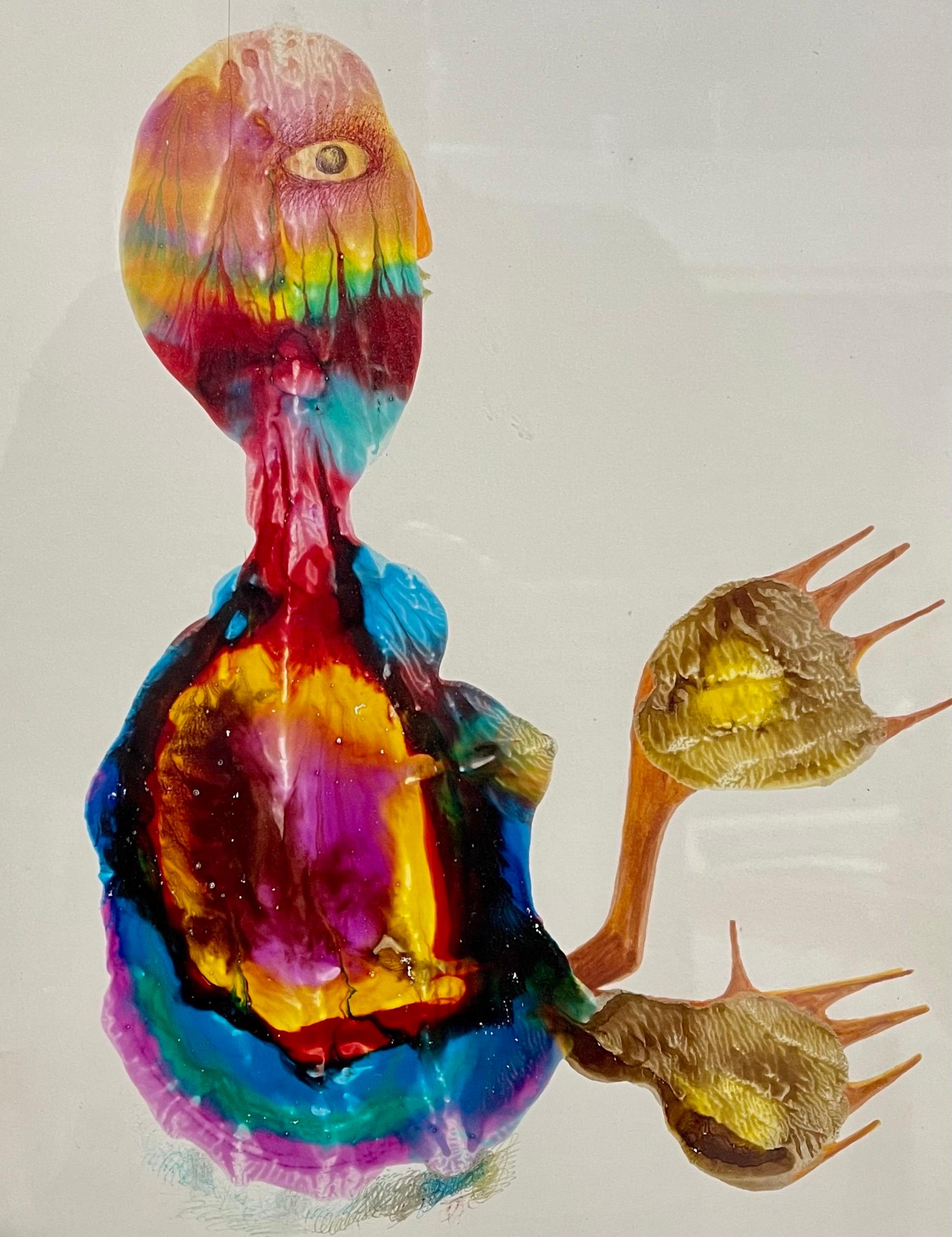 Jules Perahim Surrealismo Pittura a olio su carta Figura surrealista francese rumena in vendita 2