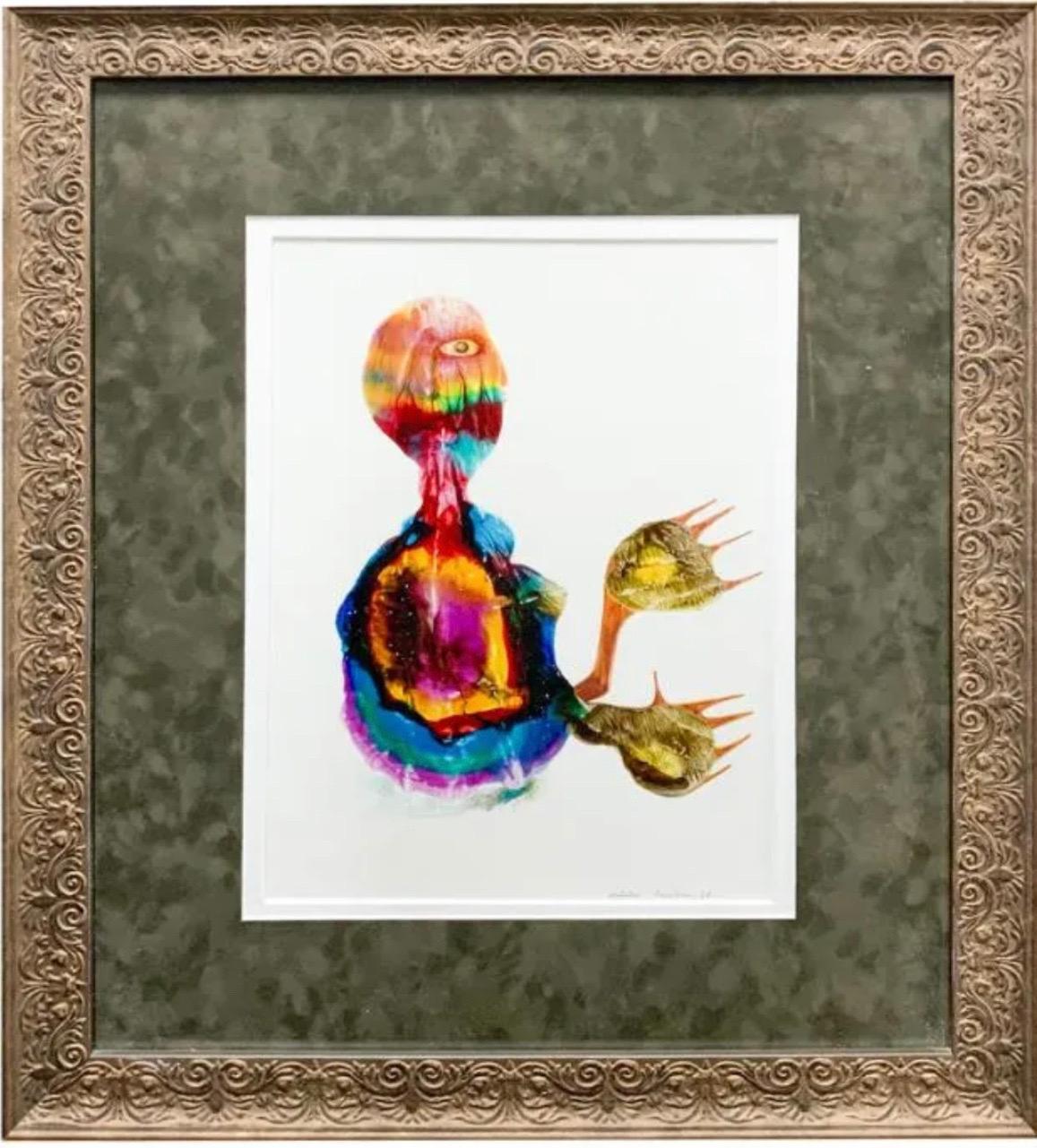 Jules Perahim Surrealism Oil Painting on Paper Romanian French Surrealist Figure For Sale 3