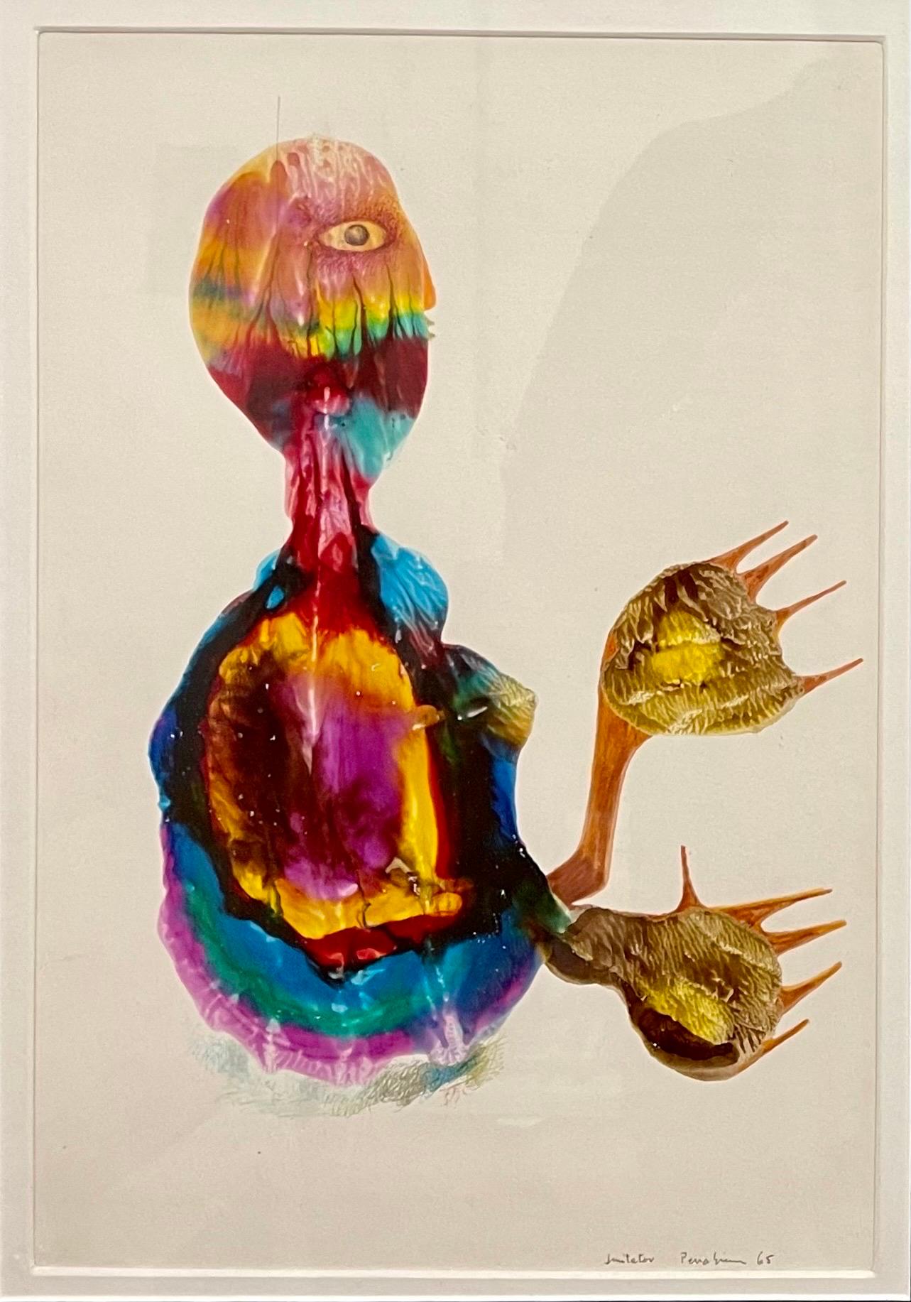 Jules Perahim Surrealism Oil Painting on Paper Romanian French Surrealist Figure For Sale 7