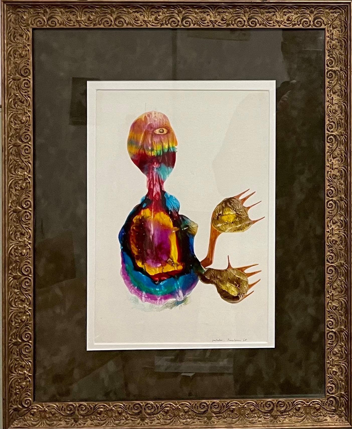 Jules Perahim Surrealism Oil Painting on Paper Romanian French Surrealist Figure For Sale 8