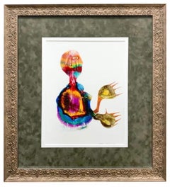 Vintage Jules Perahim Surrealism Oil Painting on Paper Romanian French Surrealist Figure