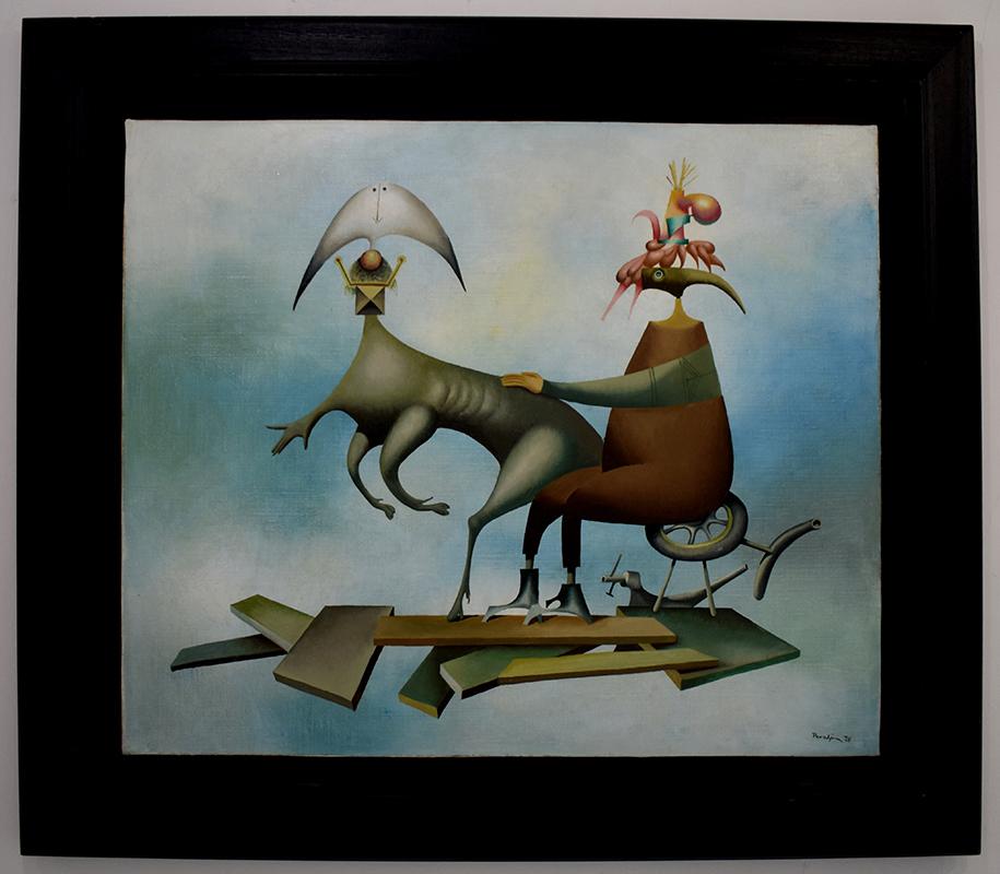 A Forgotten Flying Machine - Oil on Canvas - Romanian French Surrealism - Painting by Jules PERAHIM