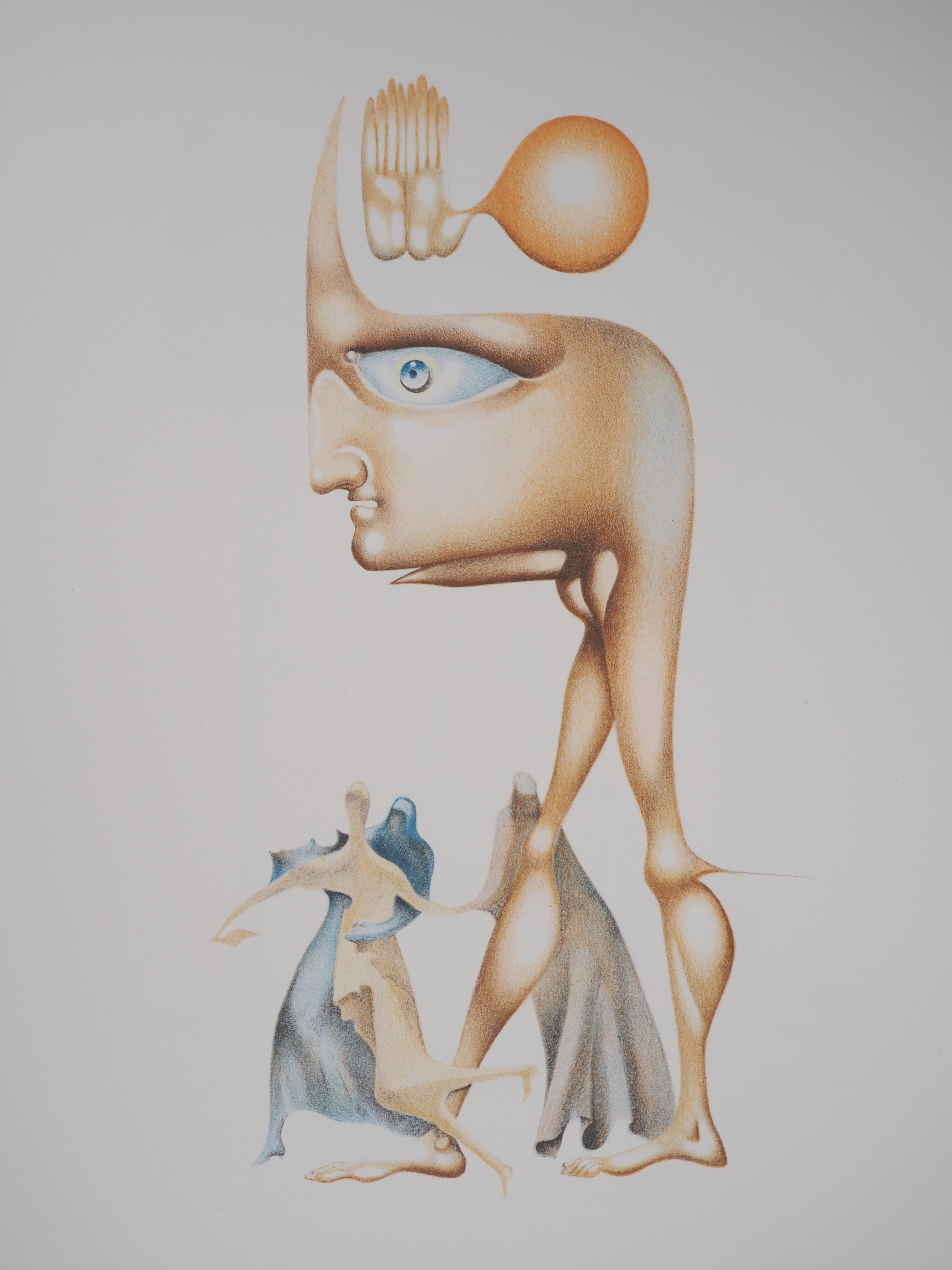 Blessing and Protection - Original lithograph, Signed - Surrealist Print by Jules PERAHIM