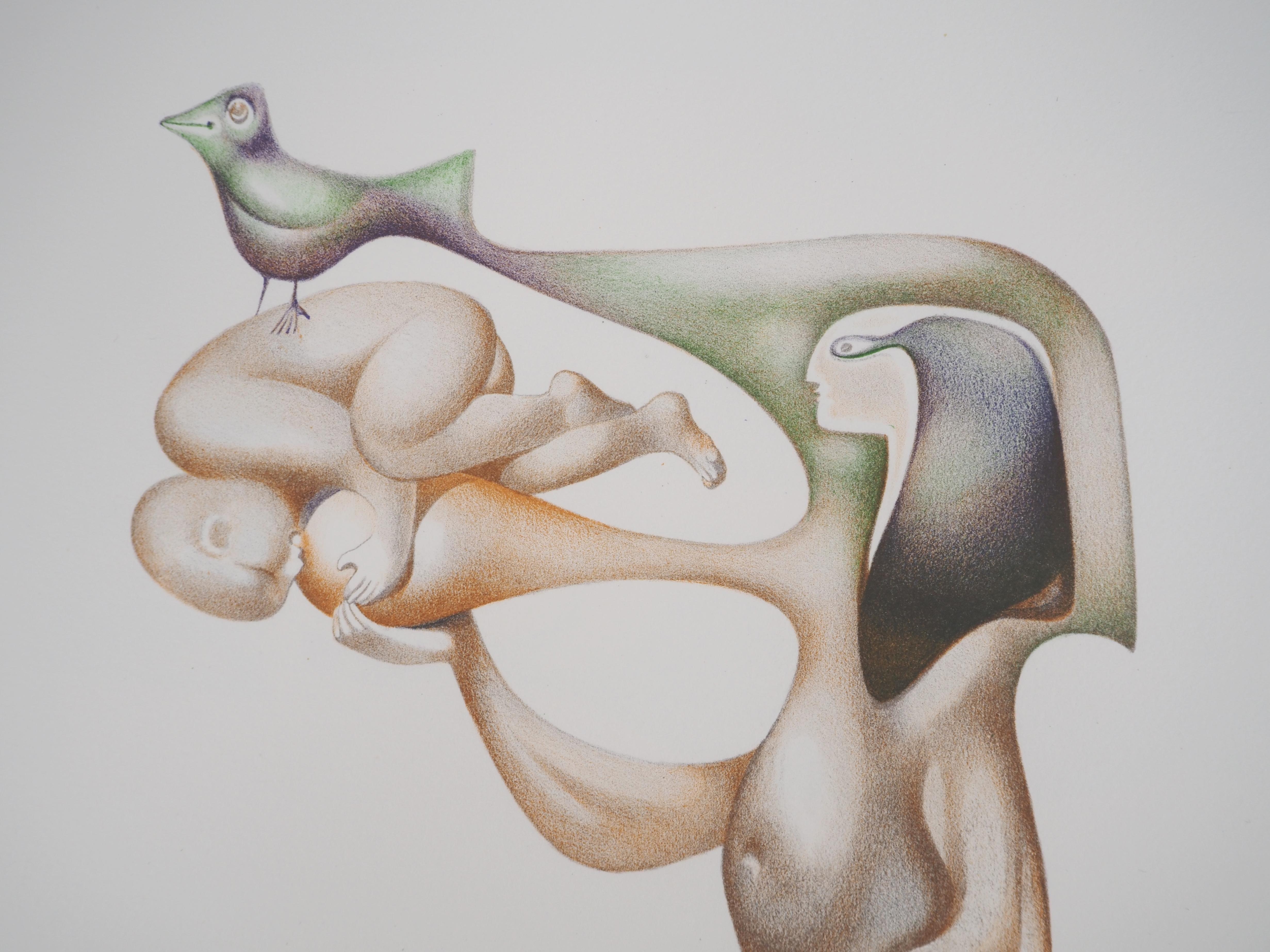 Egypt : Maternity - Original lithograph, Signed - Gray Figurative Print by Jules PERAHIM
