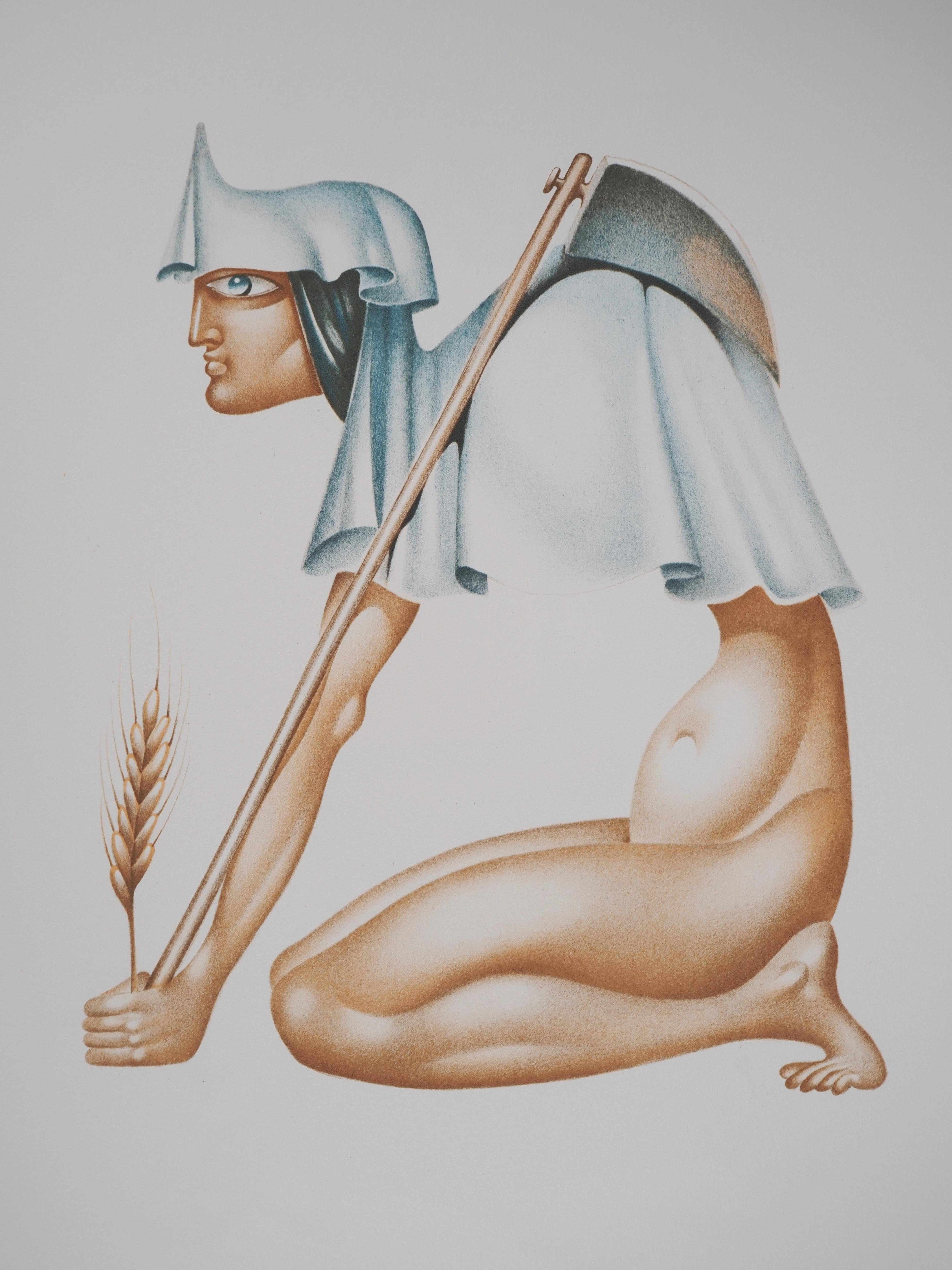 Good Harvest - Original lithograph, Signed - Surrealist Print by Jules PERAHIM