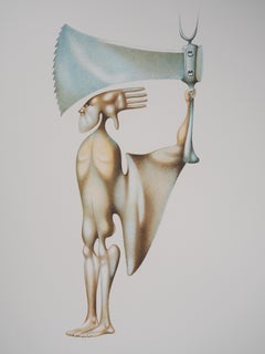 Hunter with an Axe - Original lithograph, Signed