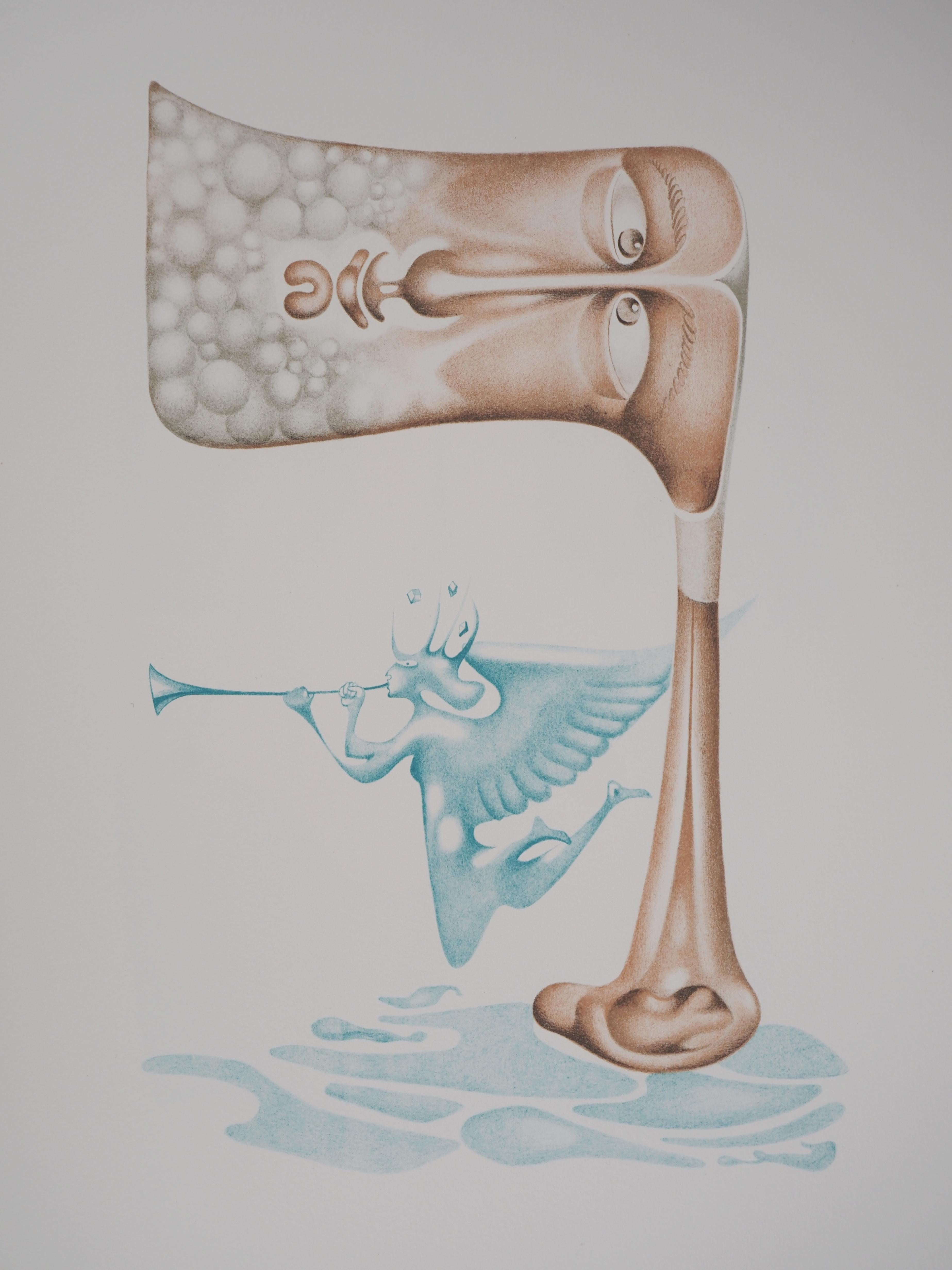 Listen to the Celestial Trumpets - Original lithograph, Signed - Surrealist Print by Jules PERAHIM