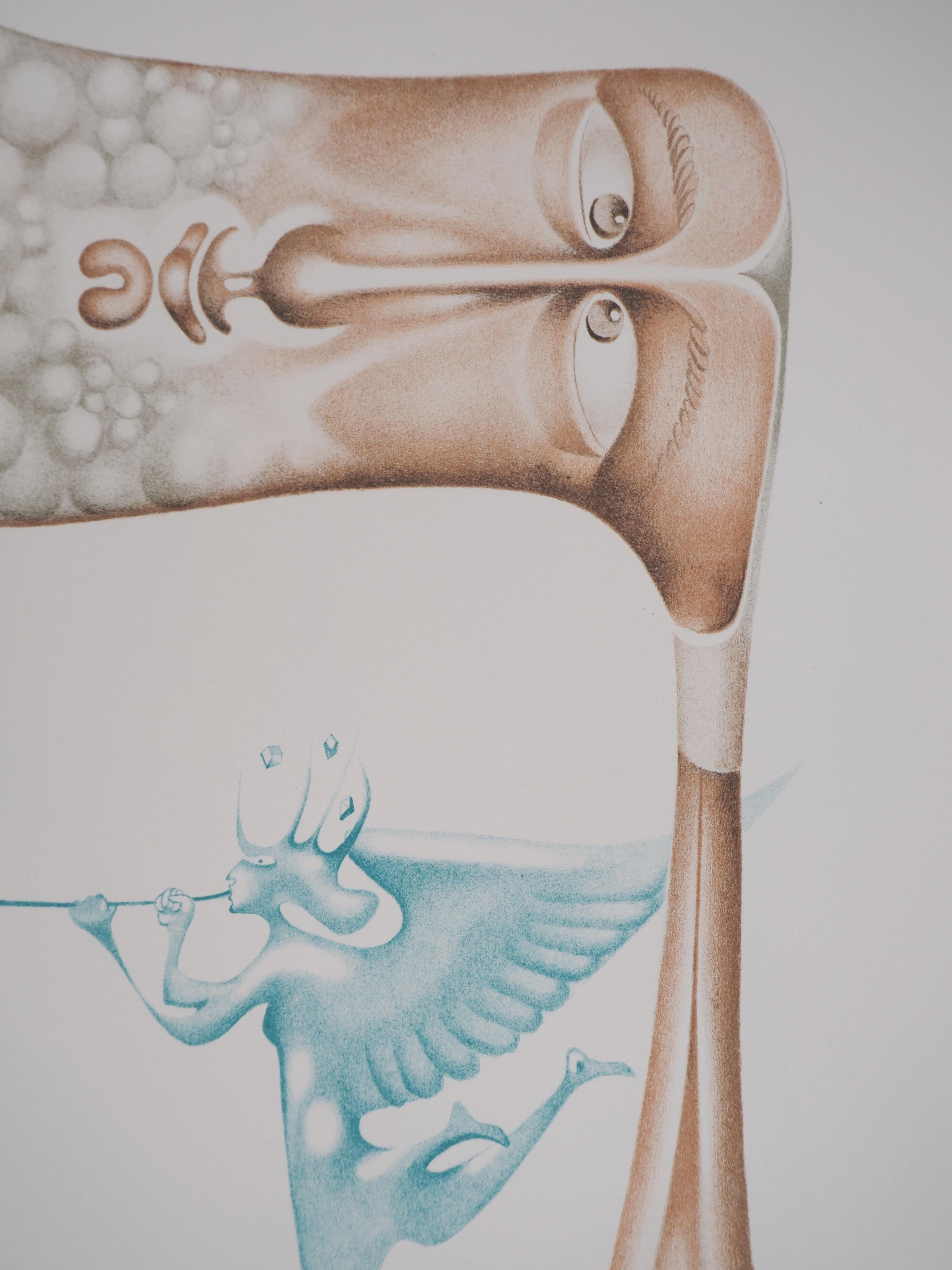 Écoutez les trompettes célestes - Lithographie originale, signée - Gris Figurative Print par Jules PERAHIM