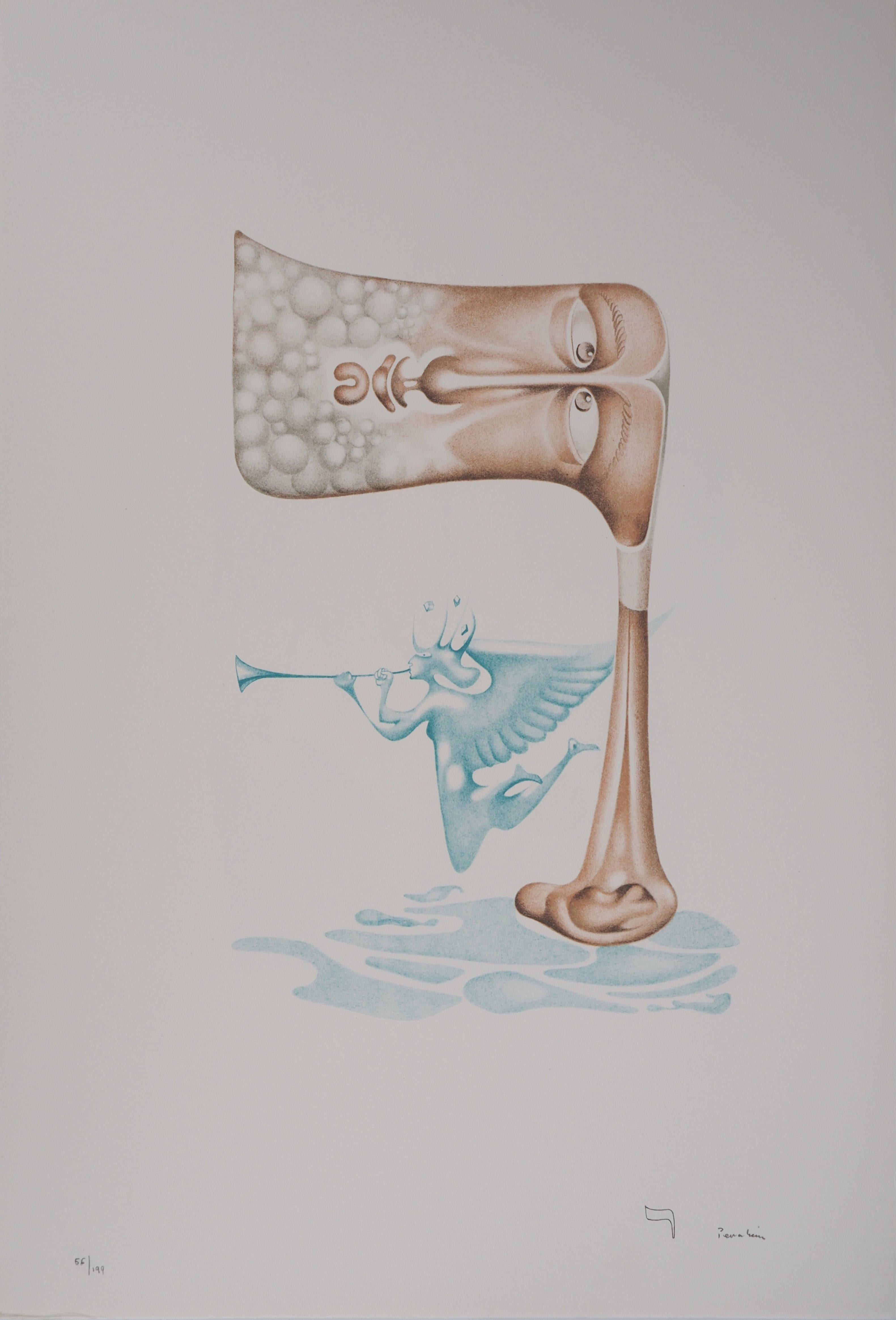 Figurative Print di Jules PERAHIM - Ascolta le trombe celesti - Litografia originale, firmata