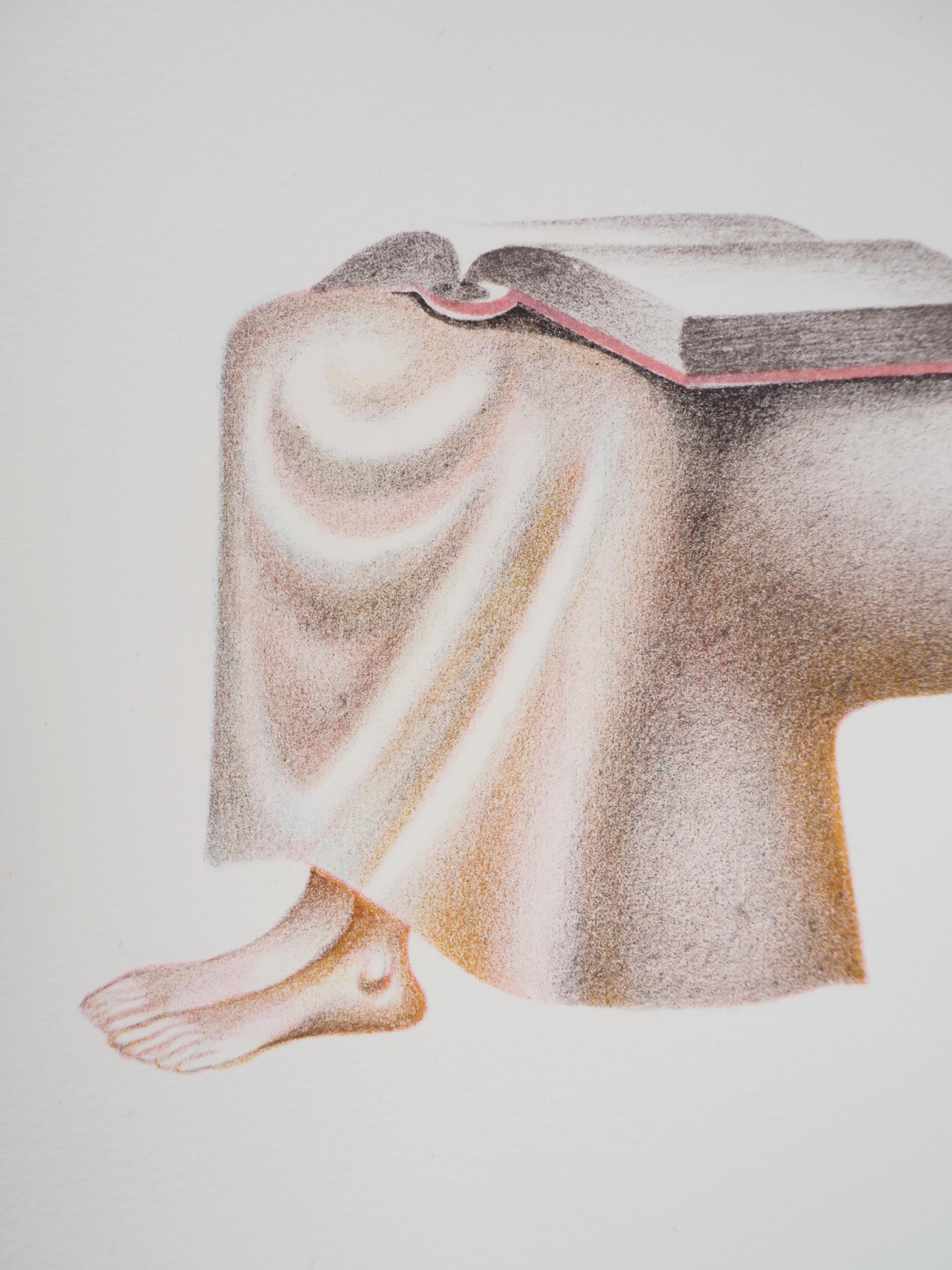 Literature : the Reader - Original lithograph, Signed - Gray Figurative Print by Jules PERAHIM