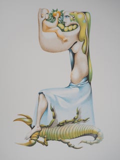 Mystic Maternity : Child with an Apple - Original lithograph, Signed