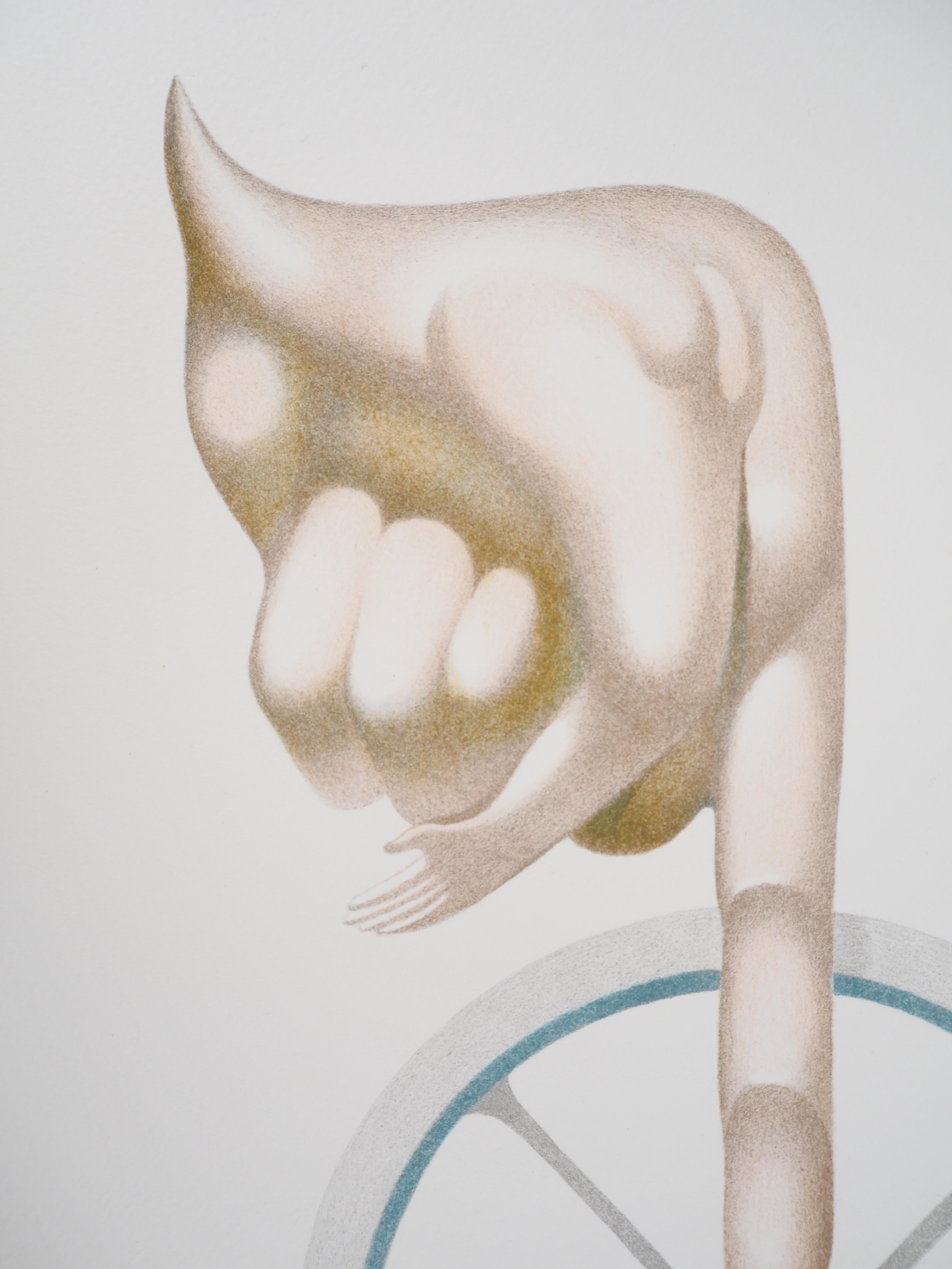 Surrealist Mecanism (Cycle) - Original lithograph, Signed - Gray Figurative Print by Jules PERAHIM