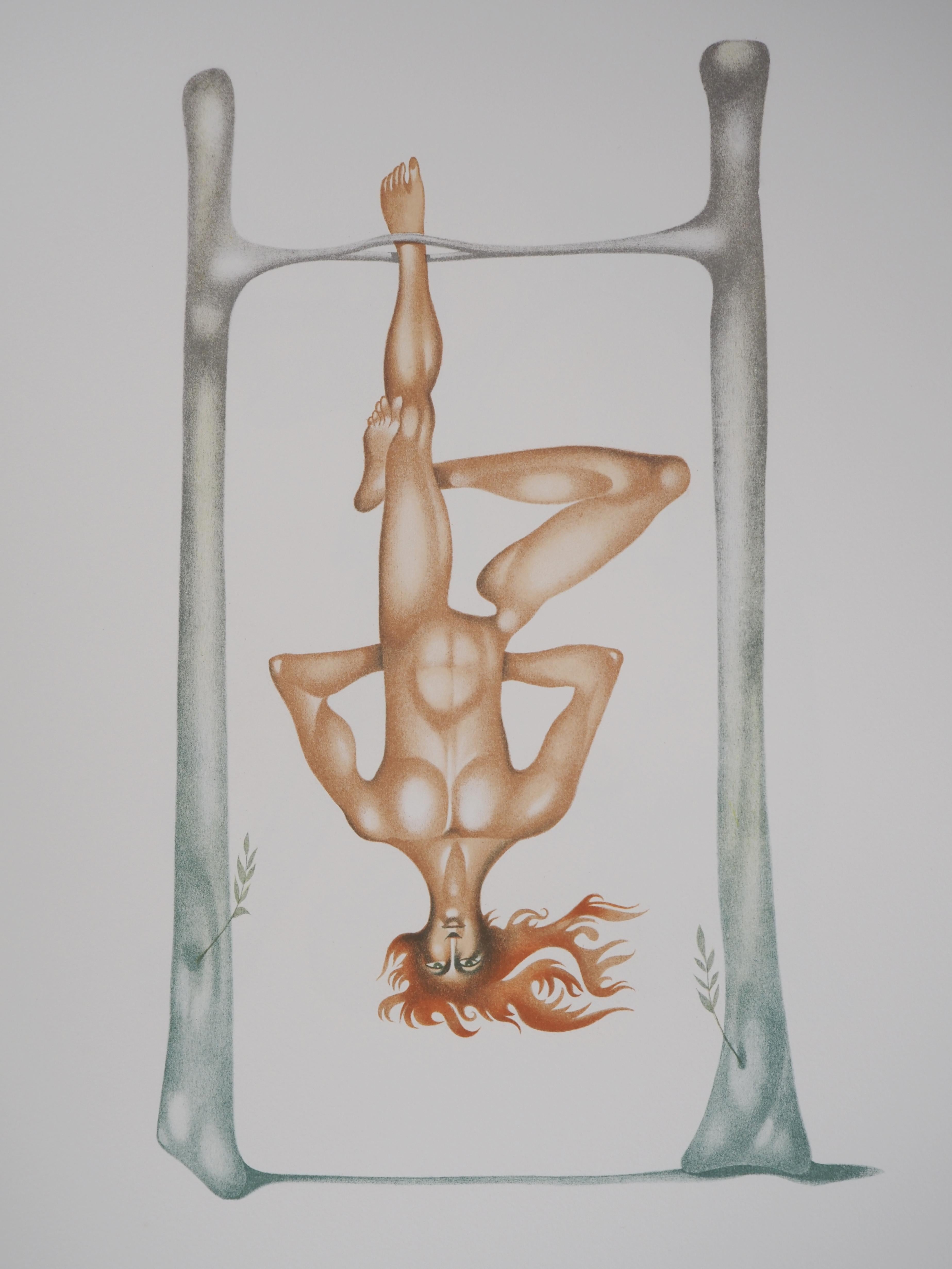 The Hanged Man (Upside Down) - Original lithograph, Signed - Surrealist Print by Jules PERAHIM