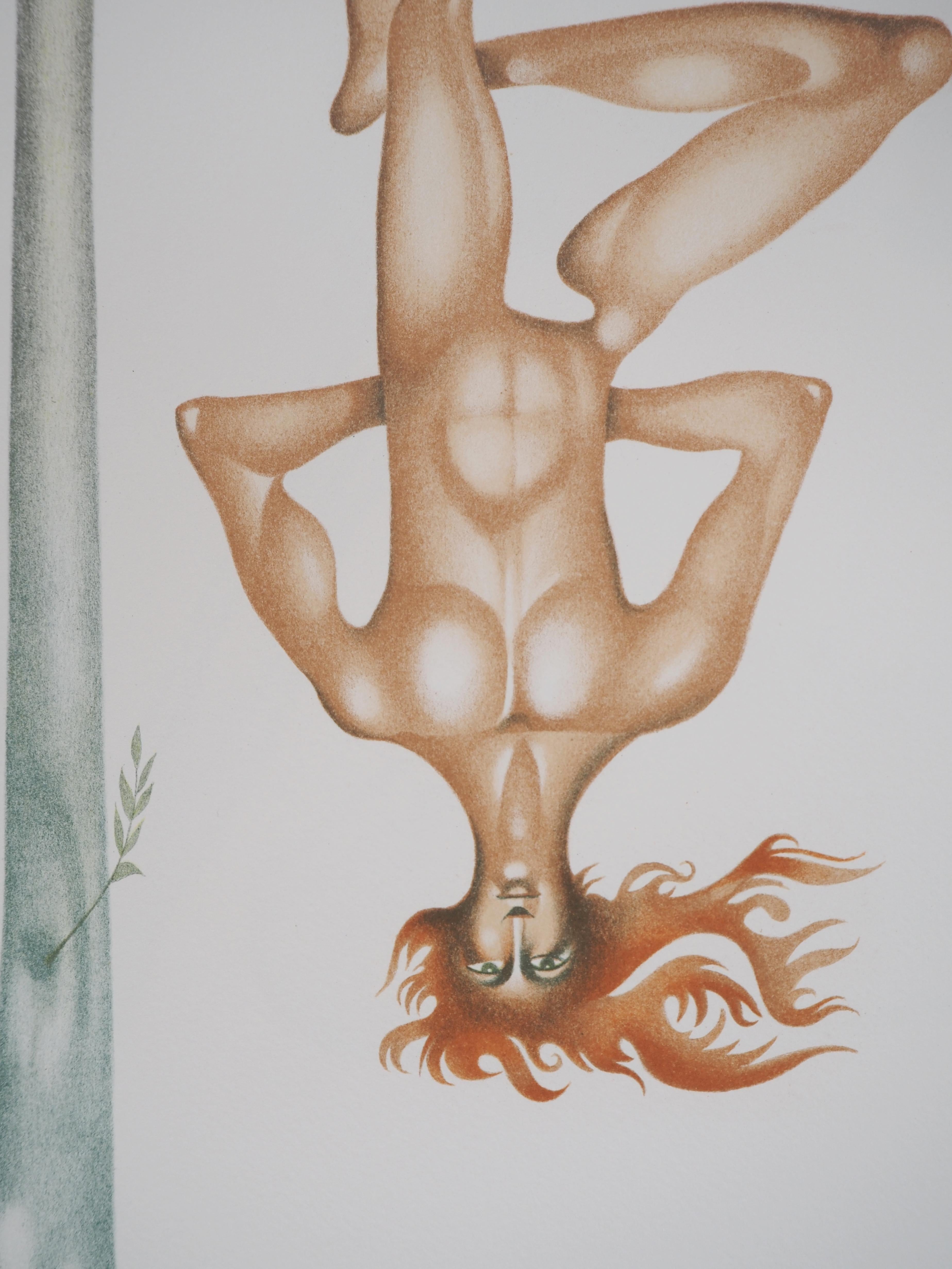 The Hanged Man (Upside Down) - Original lithograph, Signed - Gray Figurative Print by Jules PERAHIM