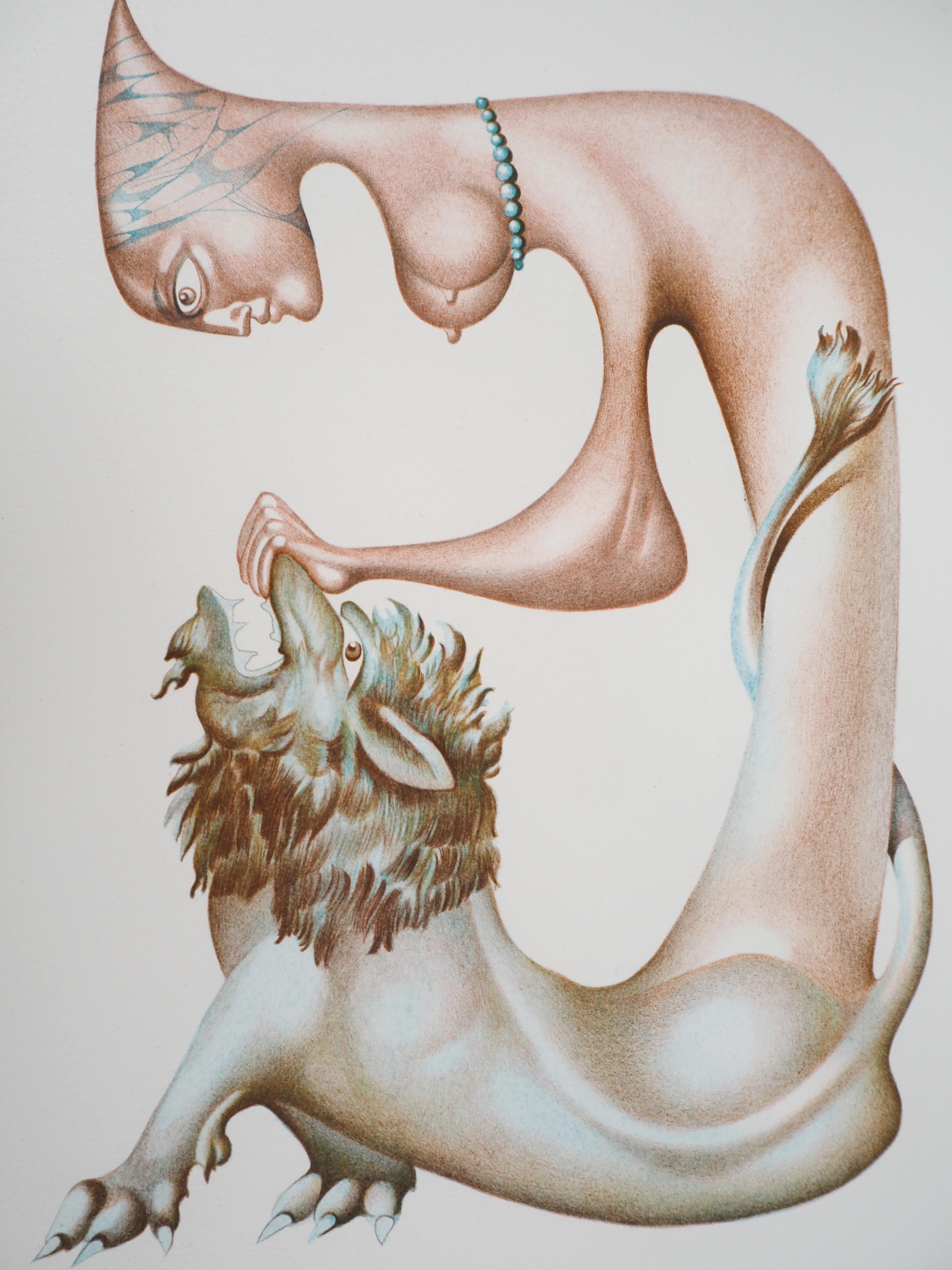 Femme et lion - Lithographie originale, signée en vente 1