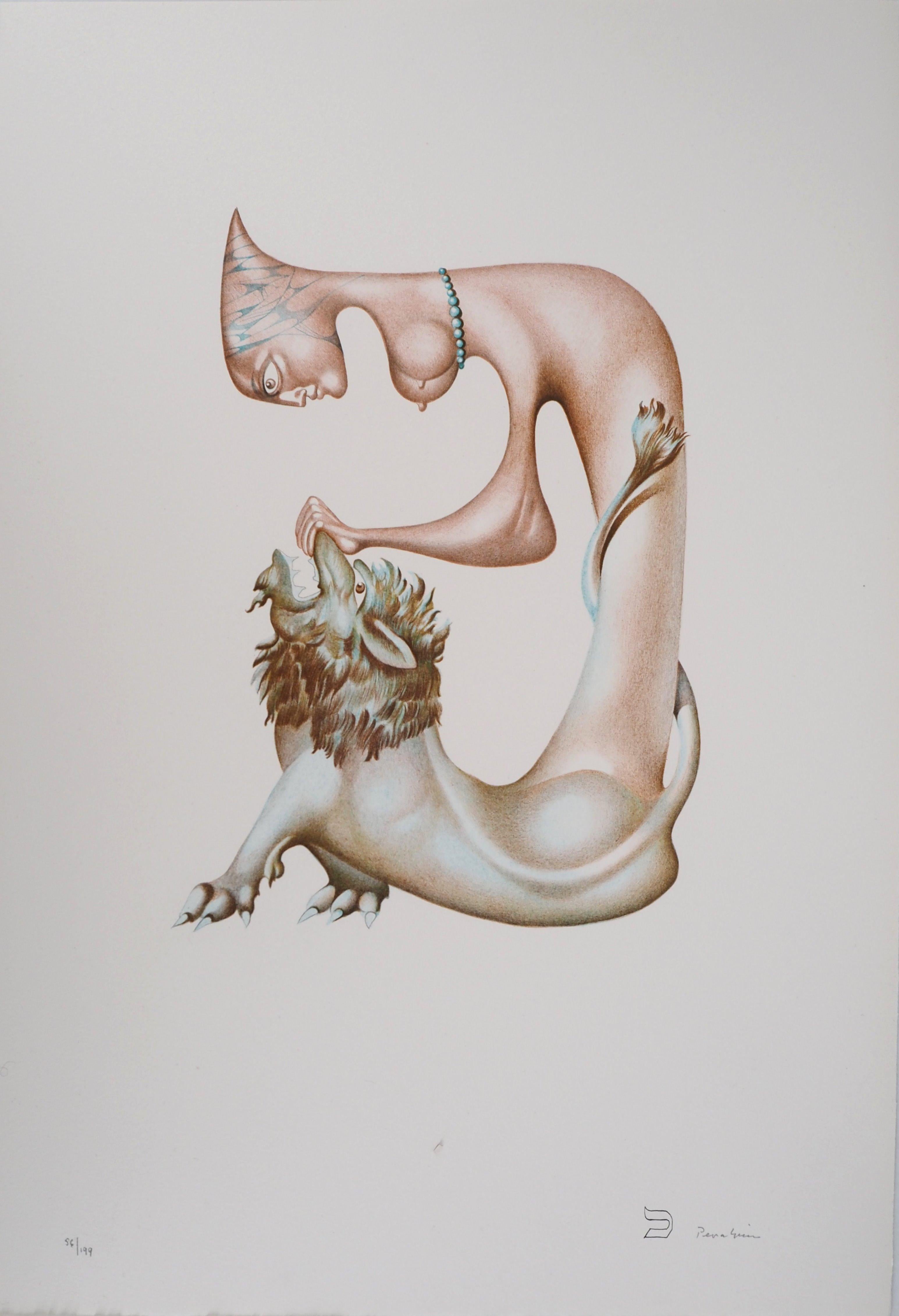 Figurative Print Jules PERAHIM - Femme et lion - Lithographie originale, signée
