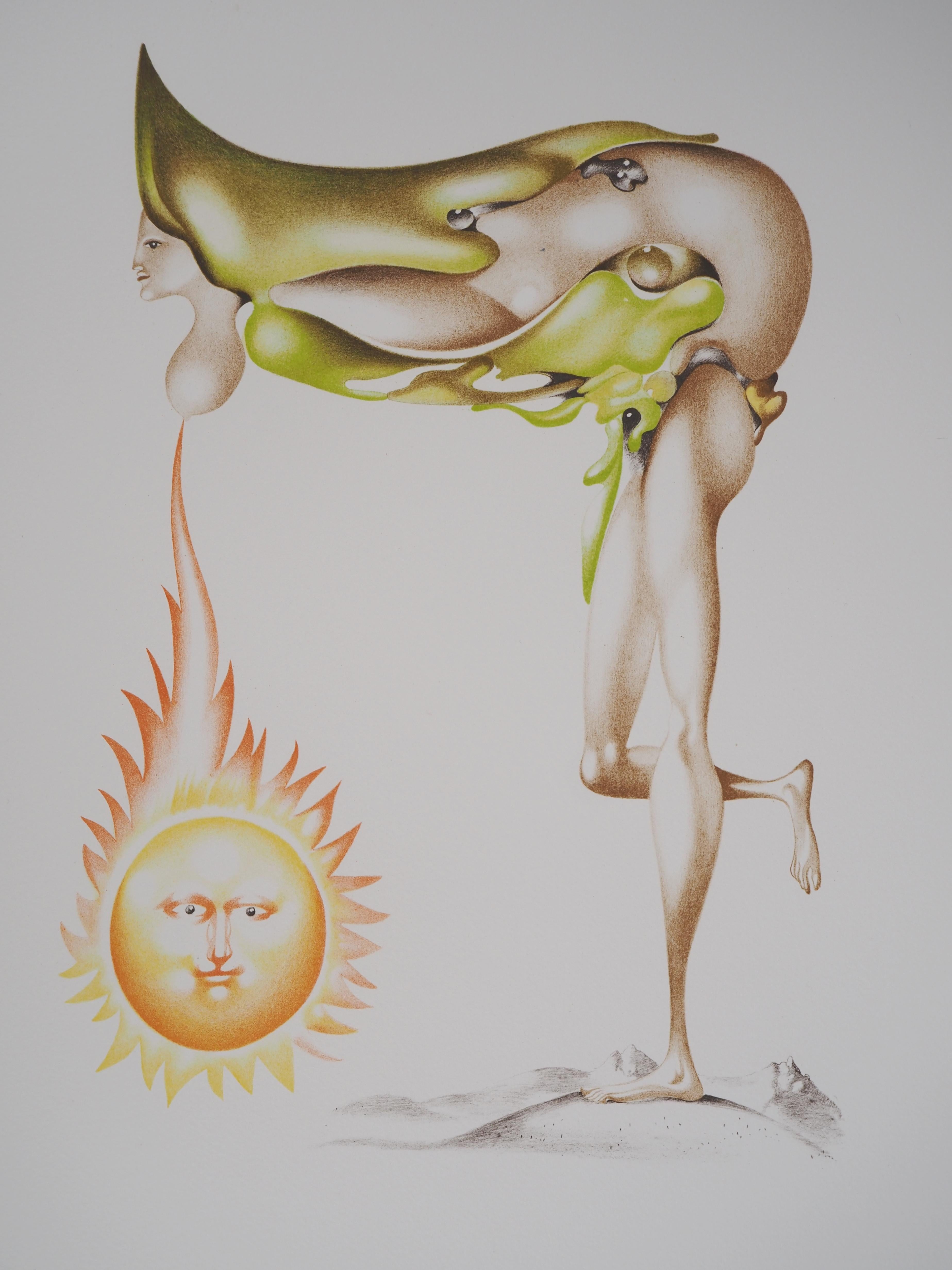 Woman and Sun - Original lithograph, Signed - Surrealist Print by Jules PERAHIM